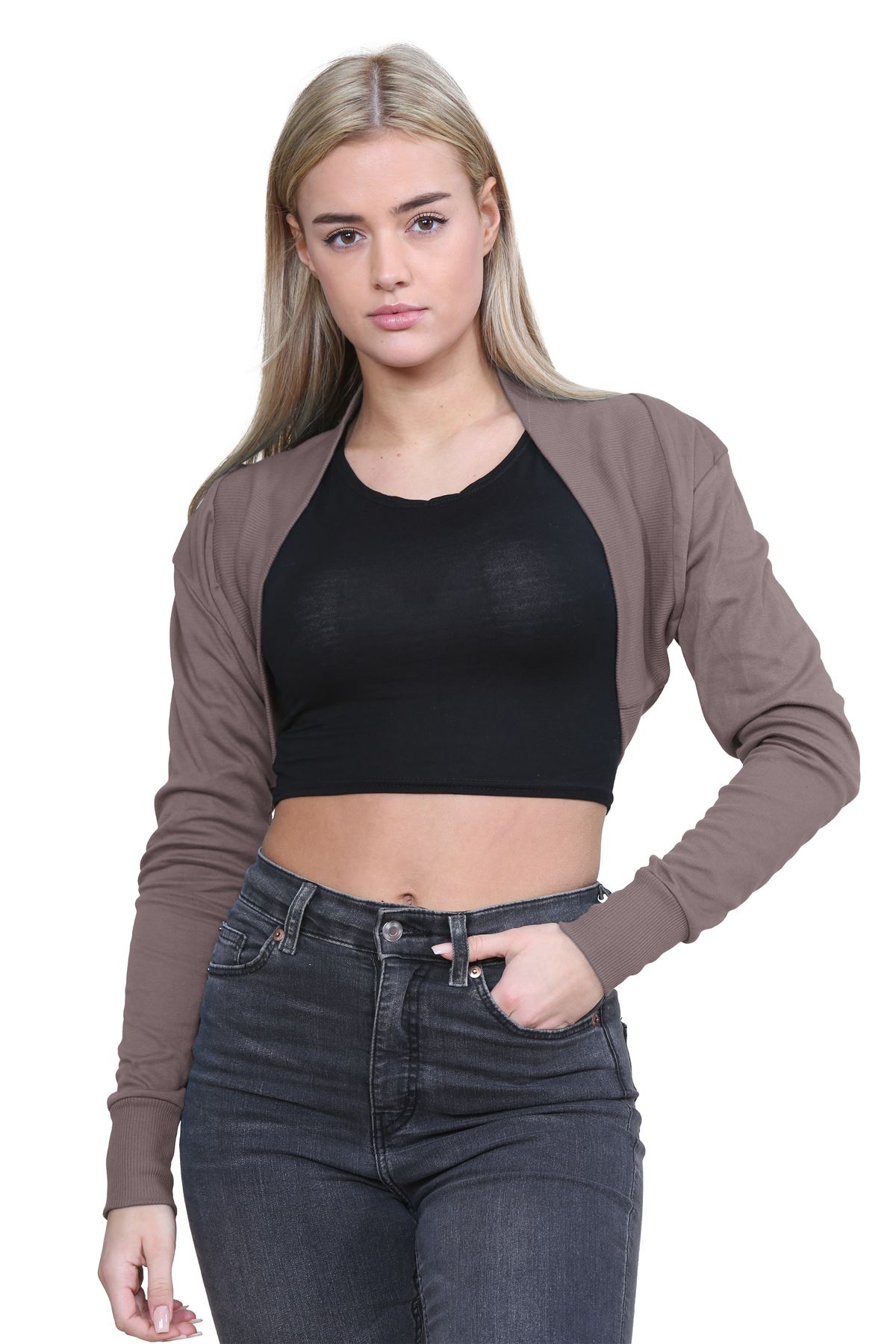 Ladies Long Sleeve Cotton Shrug Plain Open Bolero Cardigan Soft Summer Crop Top - Picture 37 of 84