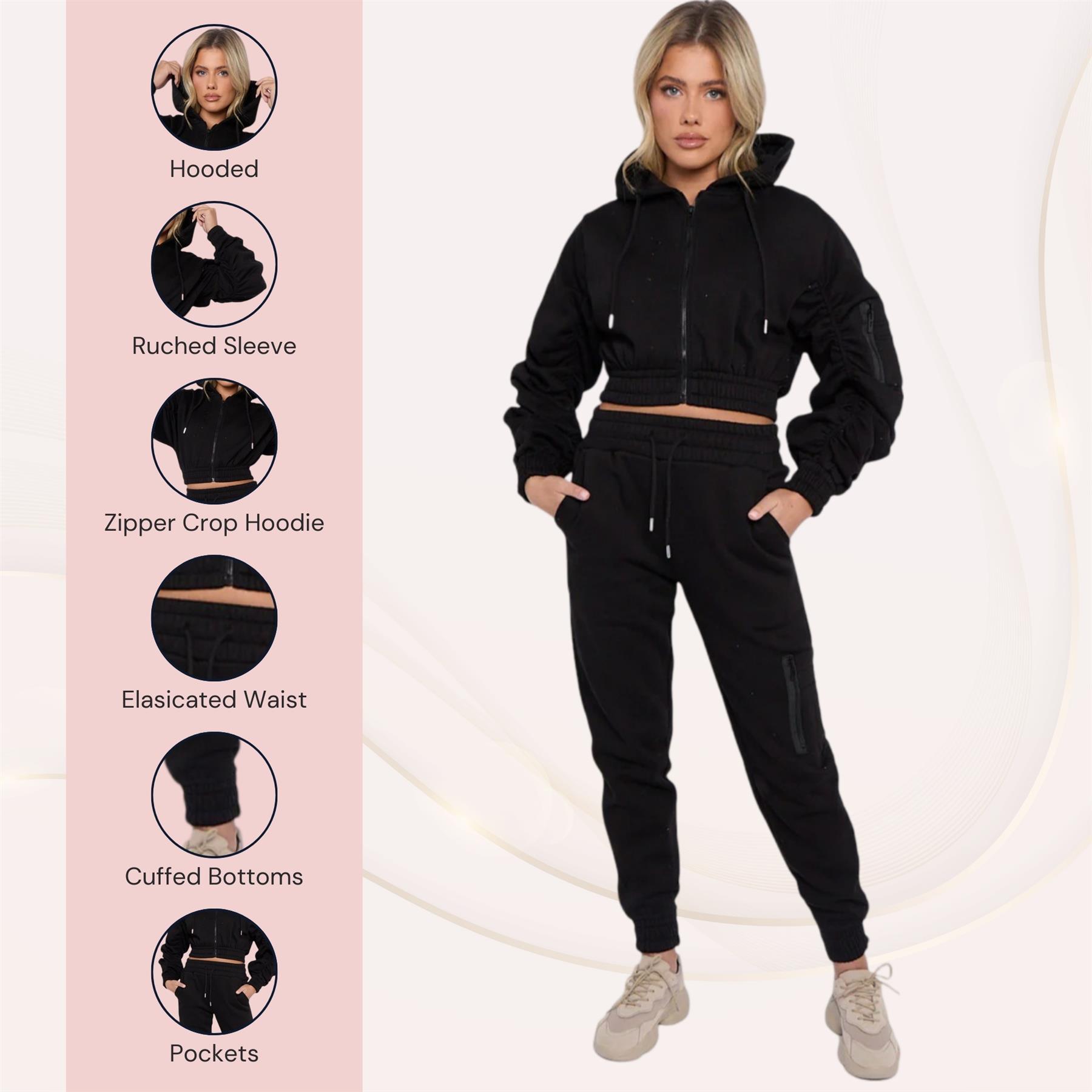 Damas Traje de chándal 2 piezas Juego de salón Mangas fruncidas Sudadera con capucha recortadas Ropa de salón - Imagen 7 de 44