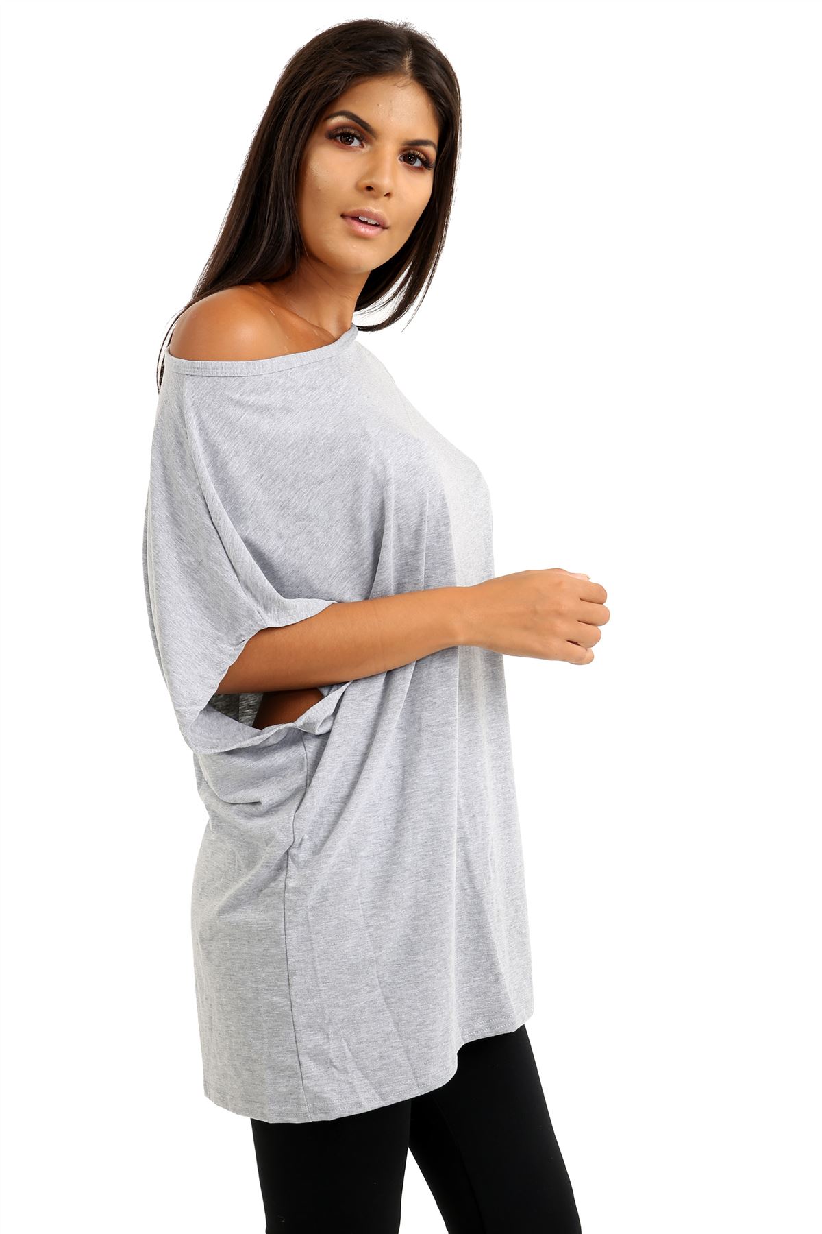 Schulterfreies Damen-T-Shirt Oberteil Fledermausärmel Oversize uni Freizeit Bardot Oberteil - Bild 59 von 225