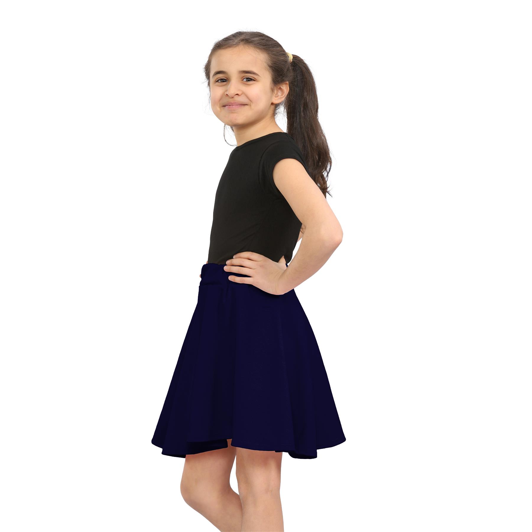 Girls Kids Plain Flared Skirt High Waistband Flippy Stretchy Short Skater Skirt - Picture 53 of 92