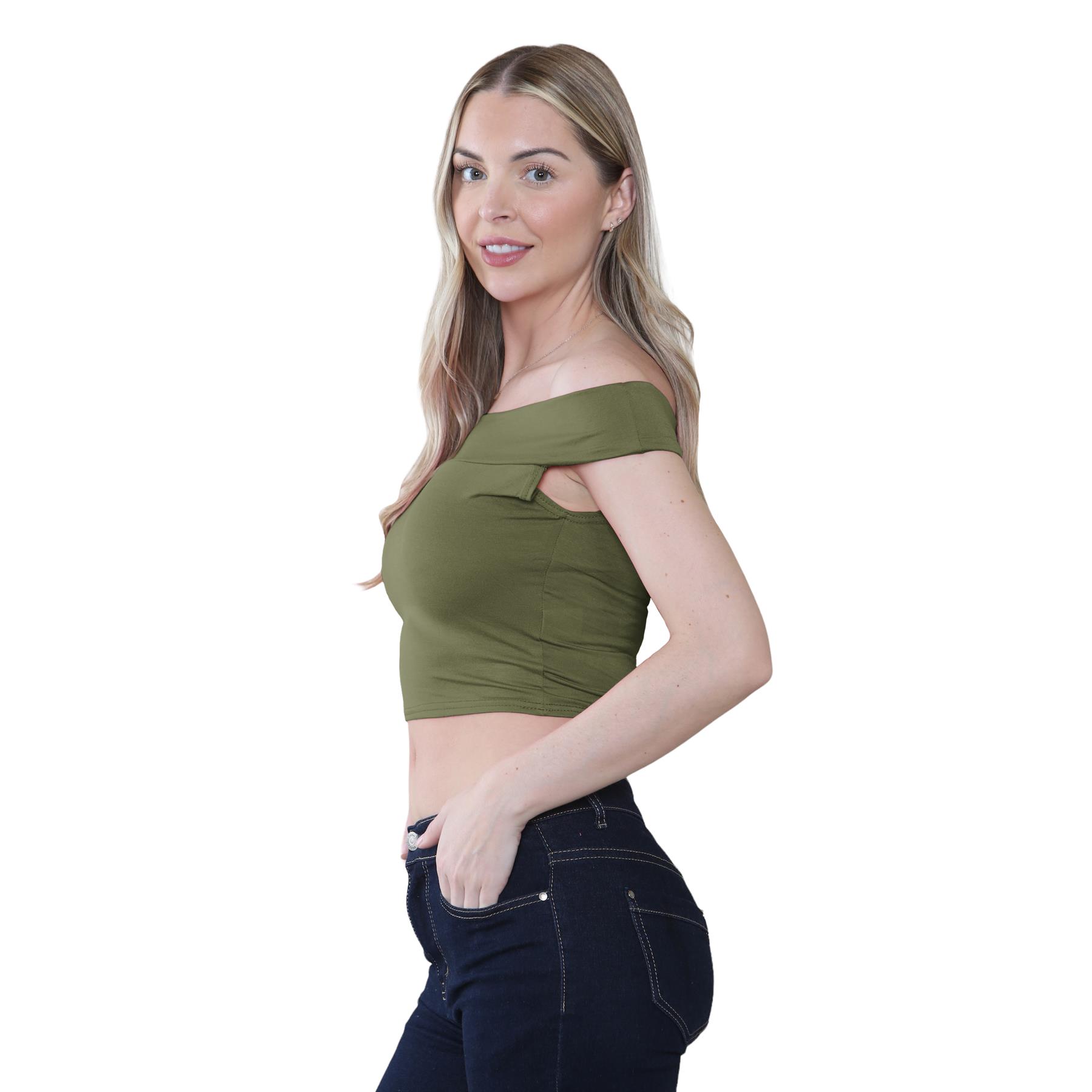Schulterfreies bauchfreies Damen-T-Shirt Bardot ärmellos schlicht Sommer Freizeit Party - Bild 30 von 71