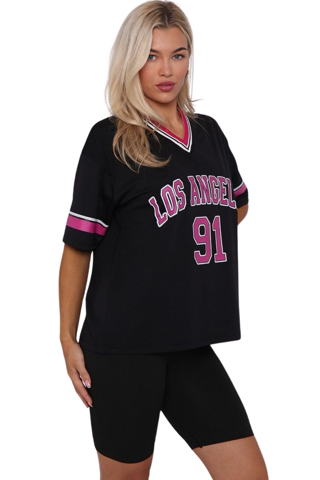 Camiseta de mujer de gran tamaño cuello en V LA 91 fútbol americano universitario holgada verano top - Imagen 11 de 50