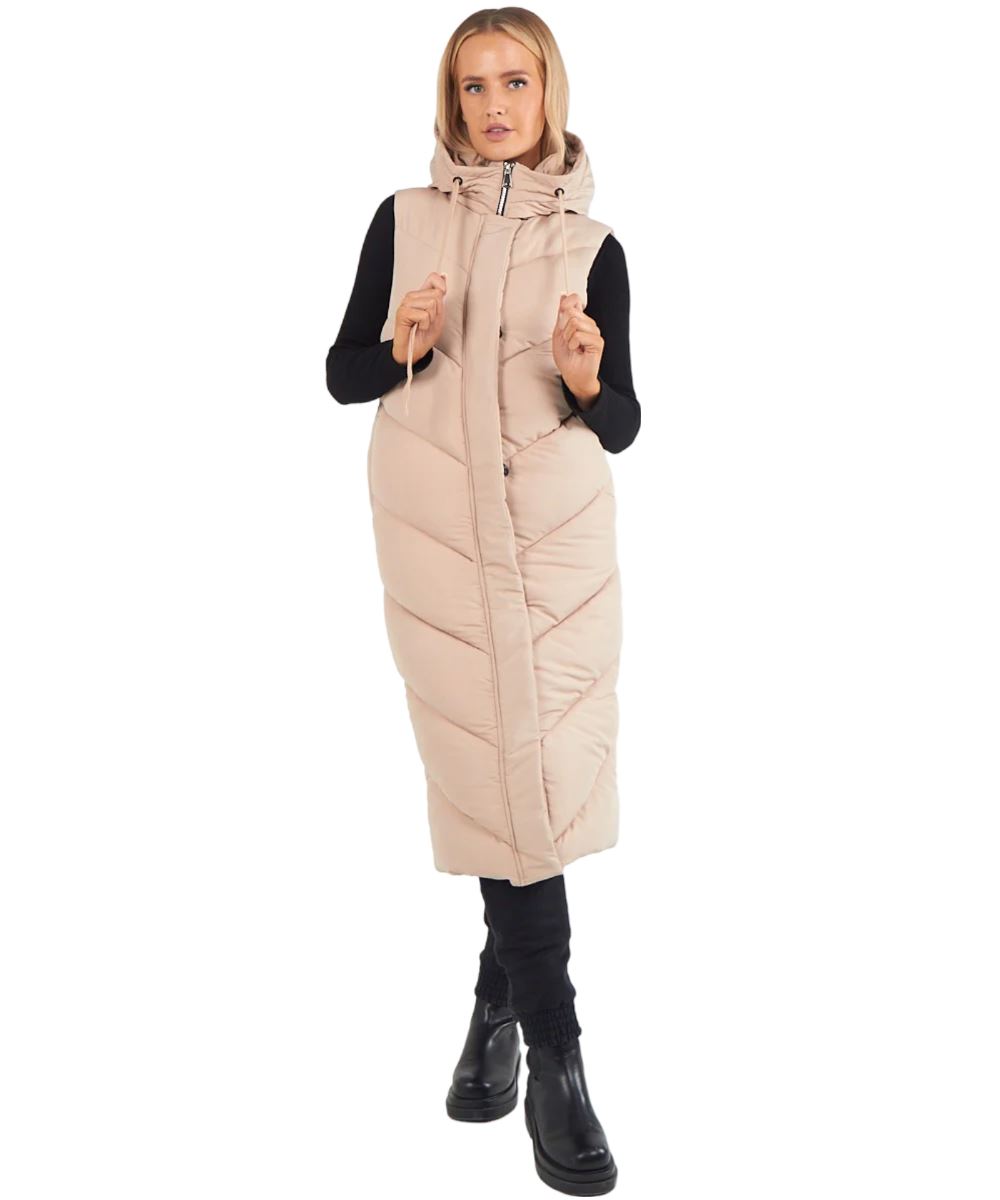 Abrigo de invierno largo acolchado sin mangas calentador de cuerpo con capucha con cremallera larga para mujer - Imagen 29 de 33