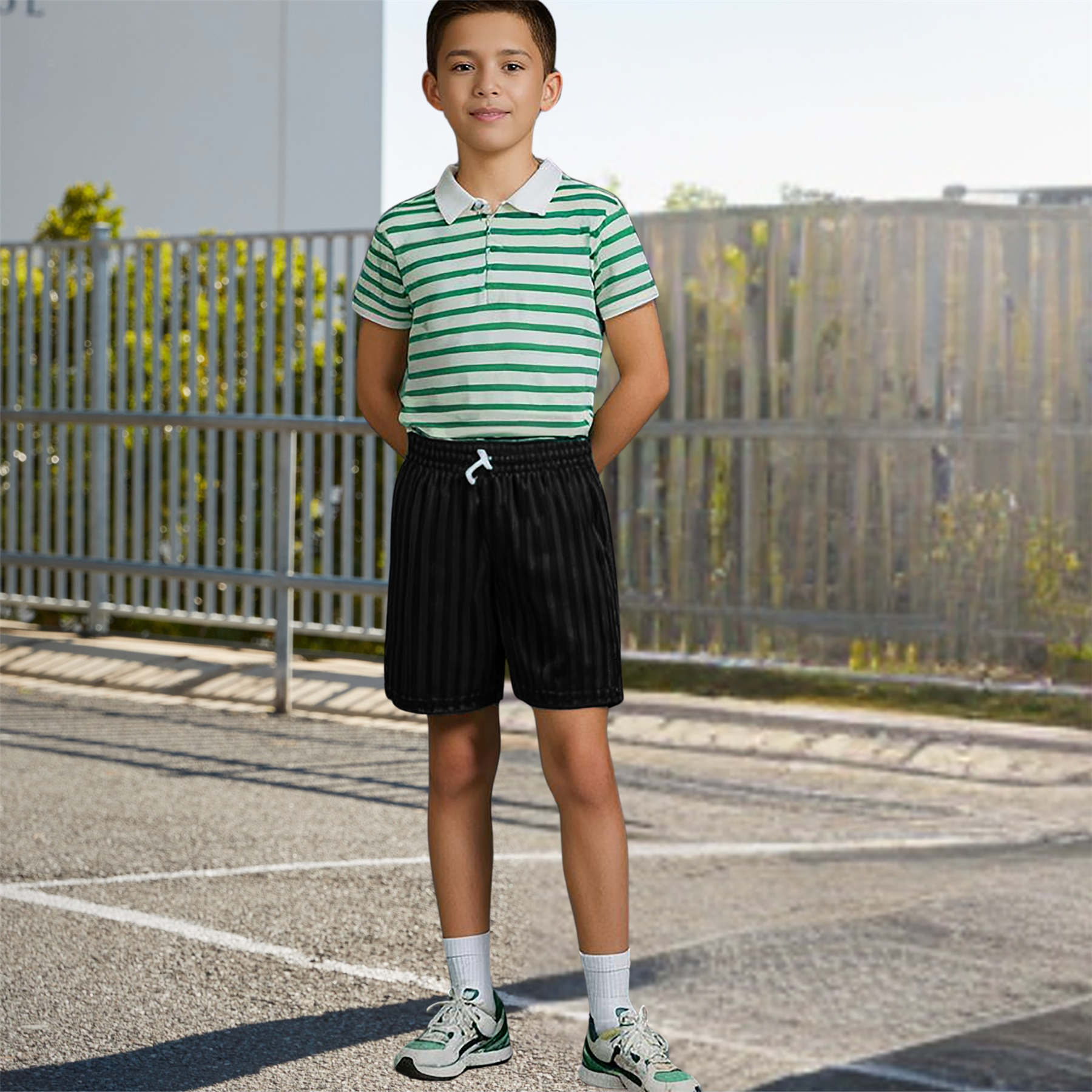 Niños Niñas PE Escuela Pantalones Cortos Uniforme Sombra Rayas Gimnasio Deportes Fútbol Paquete de 2 - Imagen 7 de 37