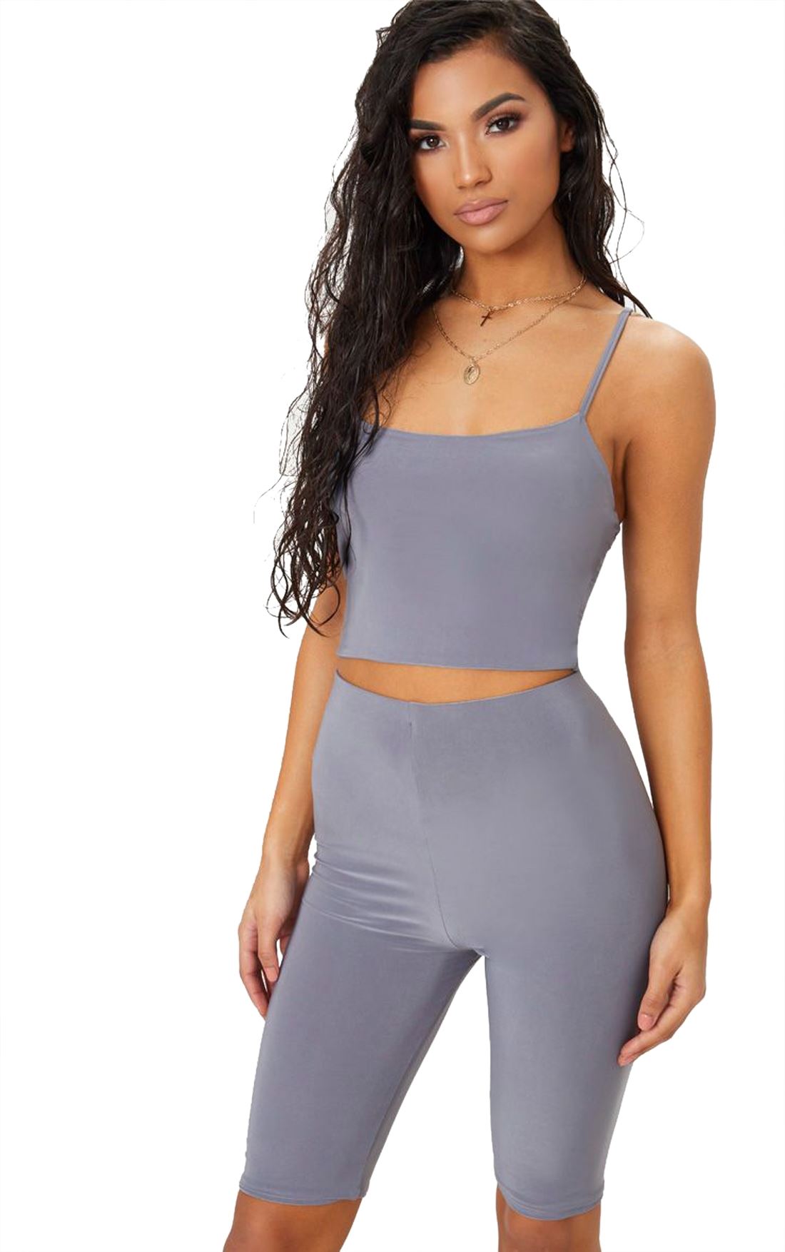 Womens Plain Strappy Crop Top Cycling Short Set Casual Co-ord Summer Loungewear