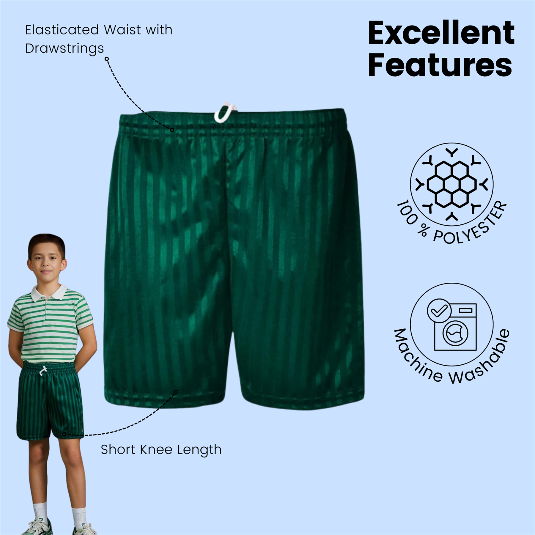 Niños Niñas PE Escuela Pantalones Cortos Uniforme Sombra Rayas Gimnasio Deportes Fútbol Paquete de 2 - Imagen 11 de 37