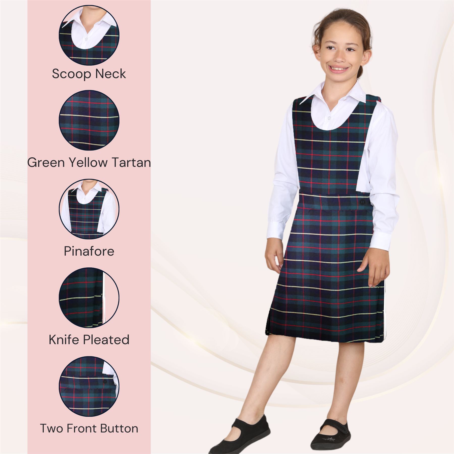 Niñas Babero Delantal Tartán Vestido Envolvente Cuchillo Plisado Uniforme Escolar Paquete de 2 - Imagen 33 de 64