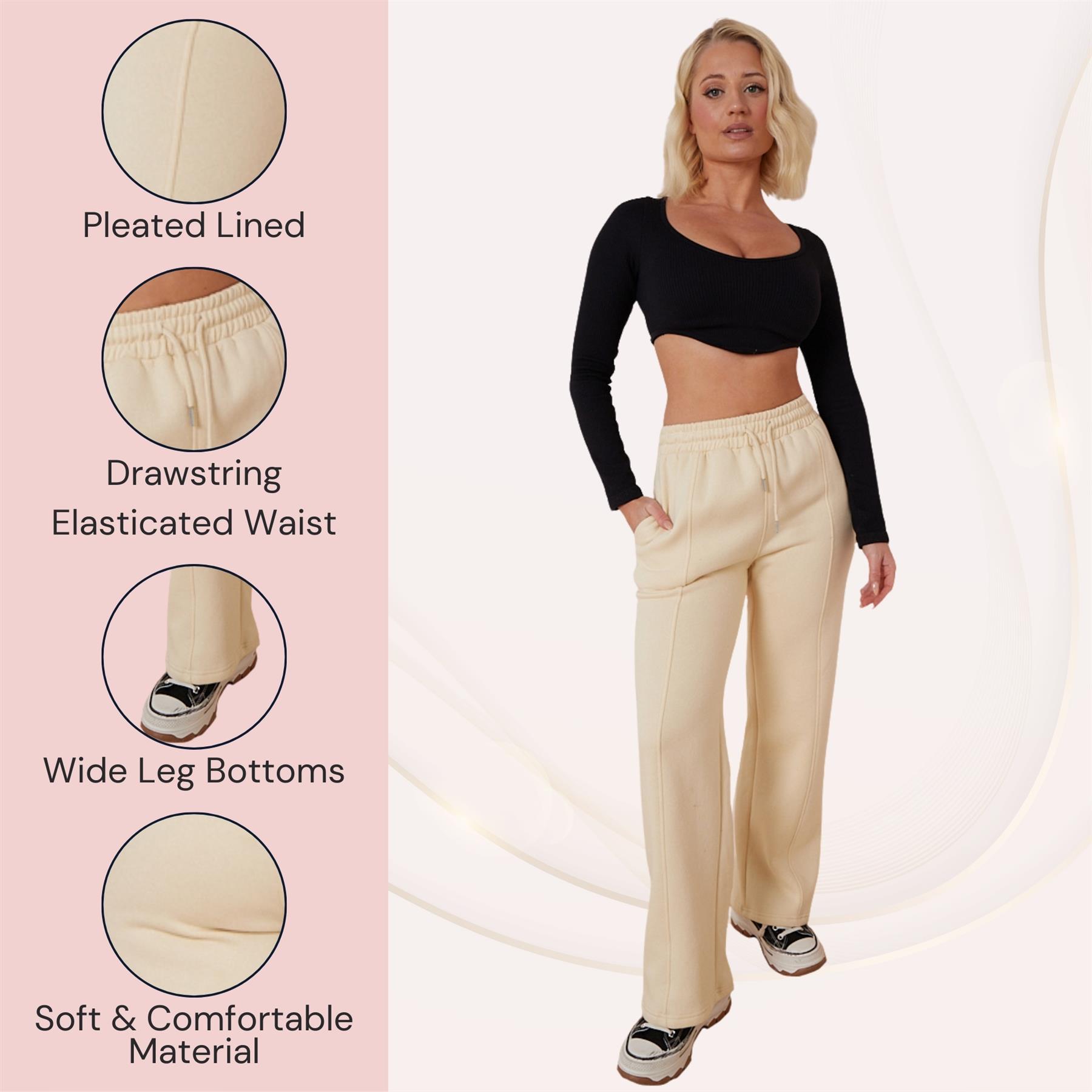 Ladies Fleece Lined Trousers Sweatpants Elastic Waist Wide Leg Loungewear Pants - Picture 21 of 43