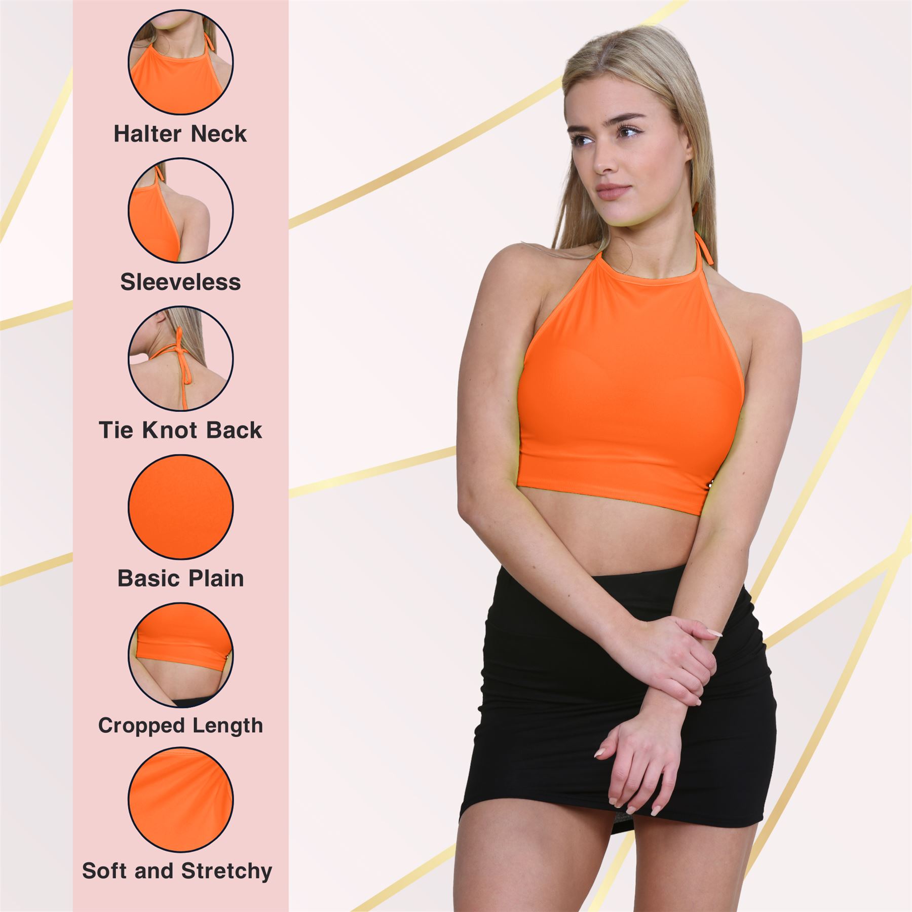 Halter Neck Crop Top Womens Vest Top Plain Tie Knot Top Basic Sleeveless T-Shirt - Picture 90 of 170