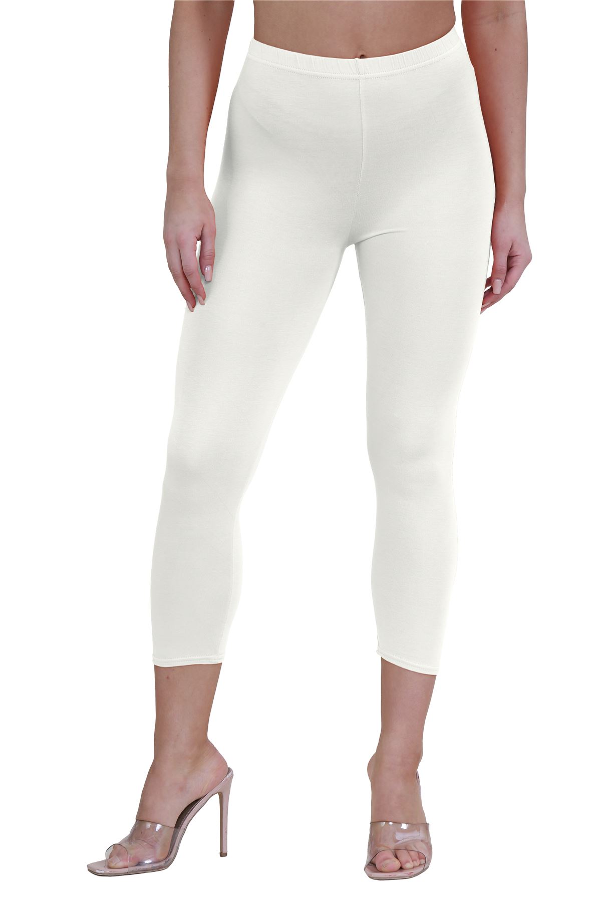 Womens 3/4 Leggings Workout Tight Plain Stretchy Cropped Capri Active Pants - Picture 20 of 186