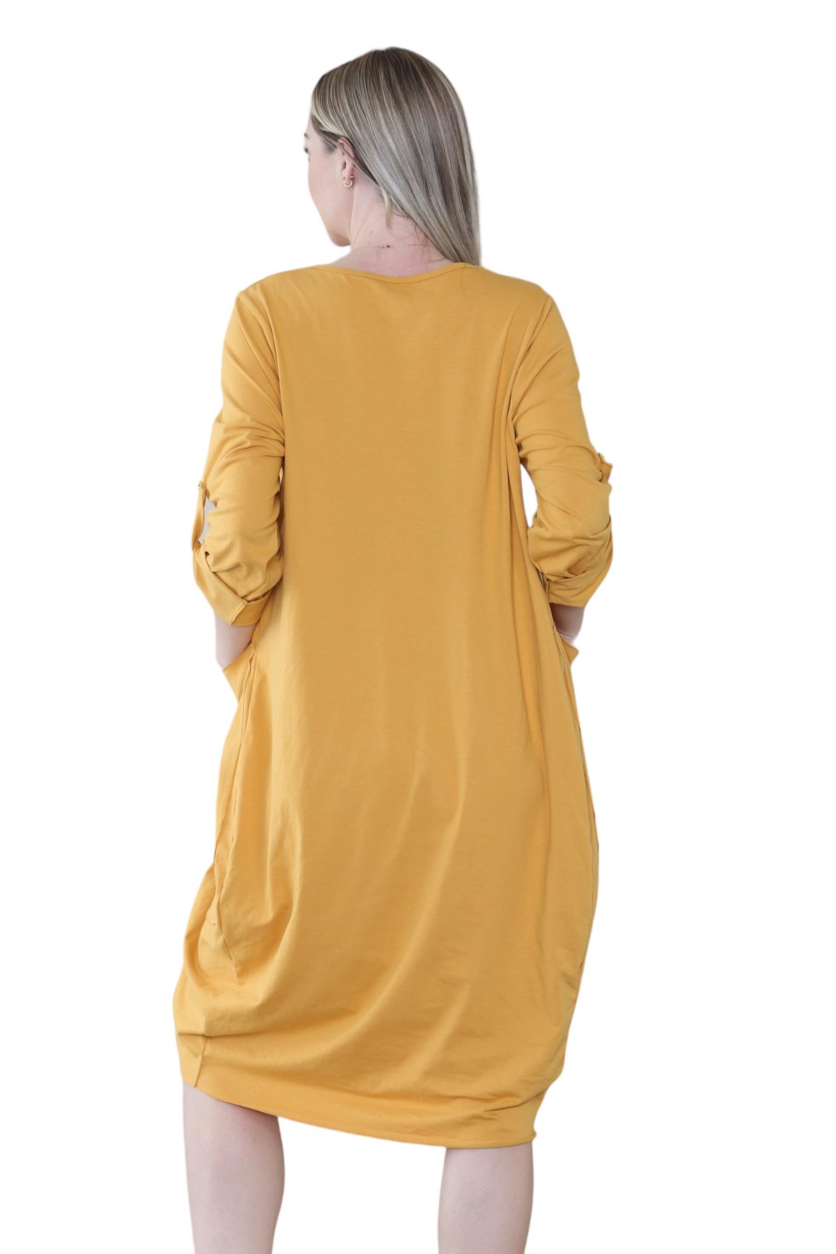 Vestido túnica italiana con mangas giratorias para damas Vestido Lagenlook Bolsillos lisos Vestido holgado - Imagen 25 de 45