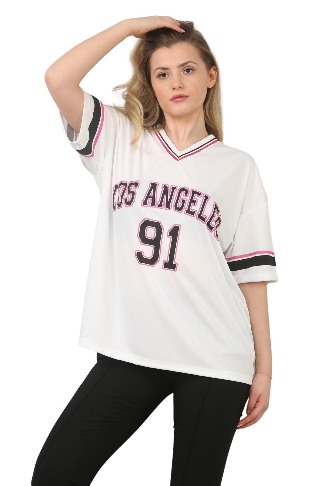 Camiseta de mujer de gran tamaño cuello en V LA 91 fútbol americano universitario holgada verano top - Imagen 45 de 50