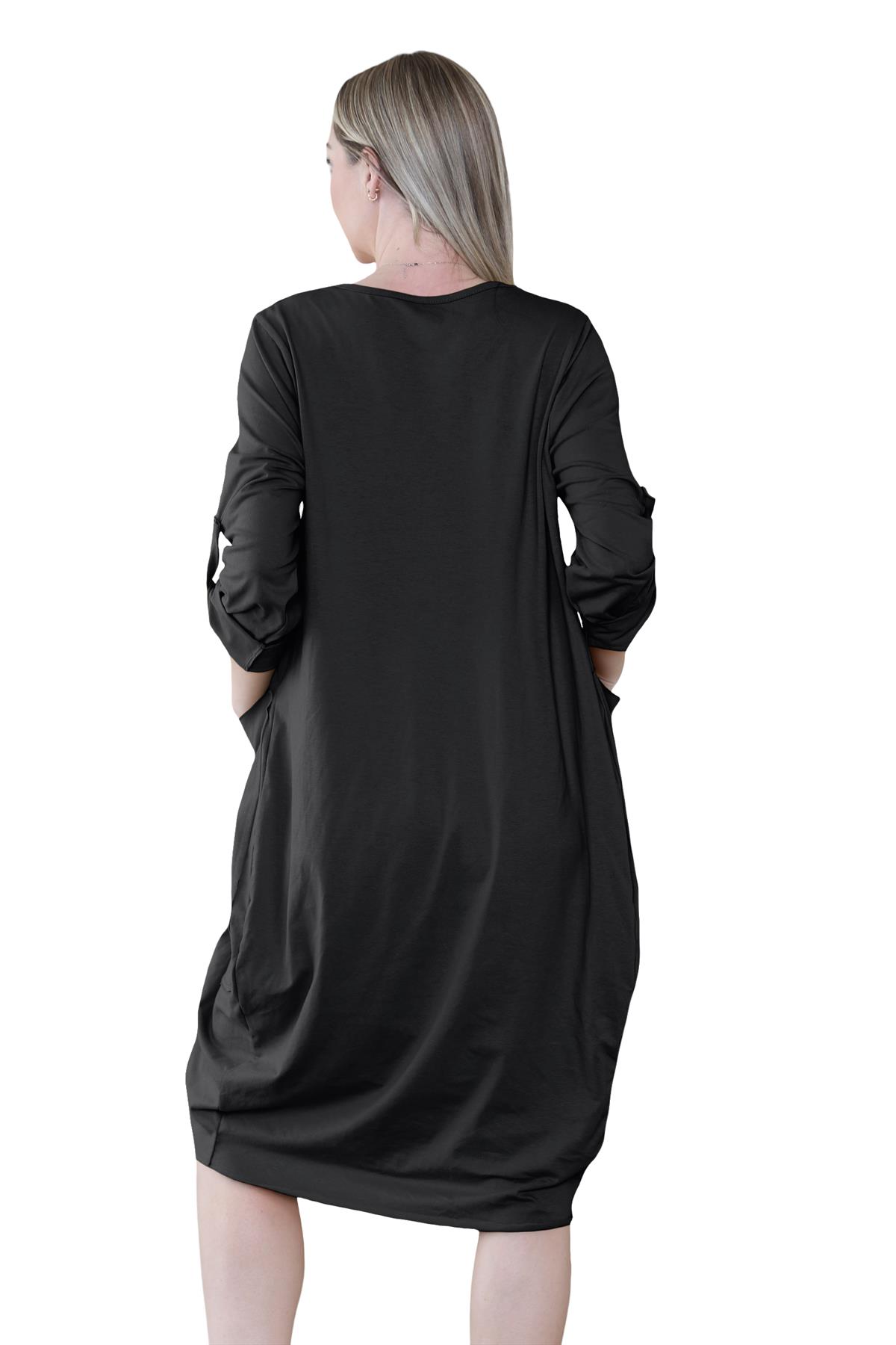 Vestido túnica italiana con mangas giratorias para damas Vestido Lagenlook Bolsillos lisos Vestido holgado - Imagen 4 de 45