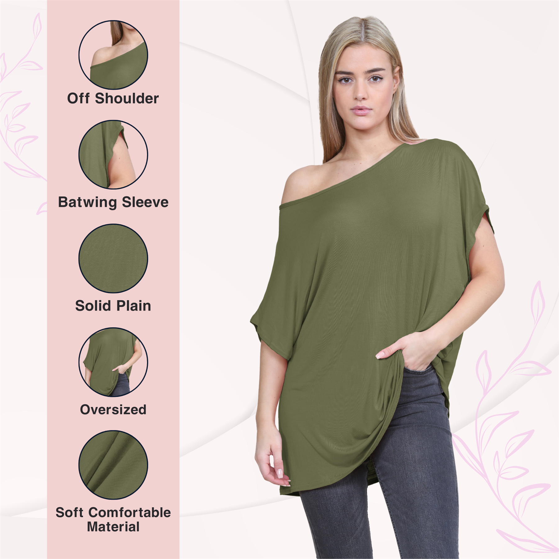 Schulterfreies Damen-T-Shirt Oberteil Fledermausärmel Oversize uni Freizeit Bardot Oberteil - Bild 73 von 225