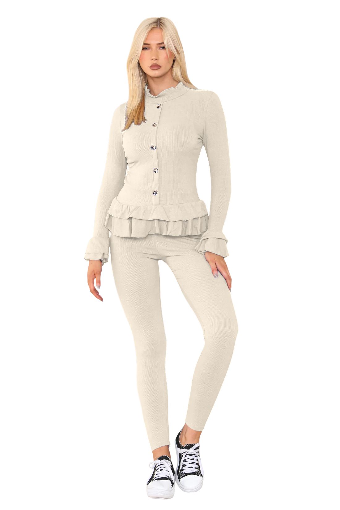 Damas Juego de 2 piezas de ropa de salón con botones peplum manga larga - Imagen 51 de 55