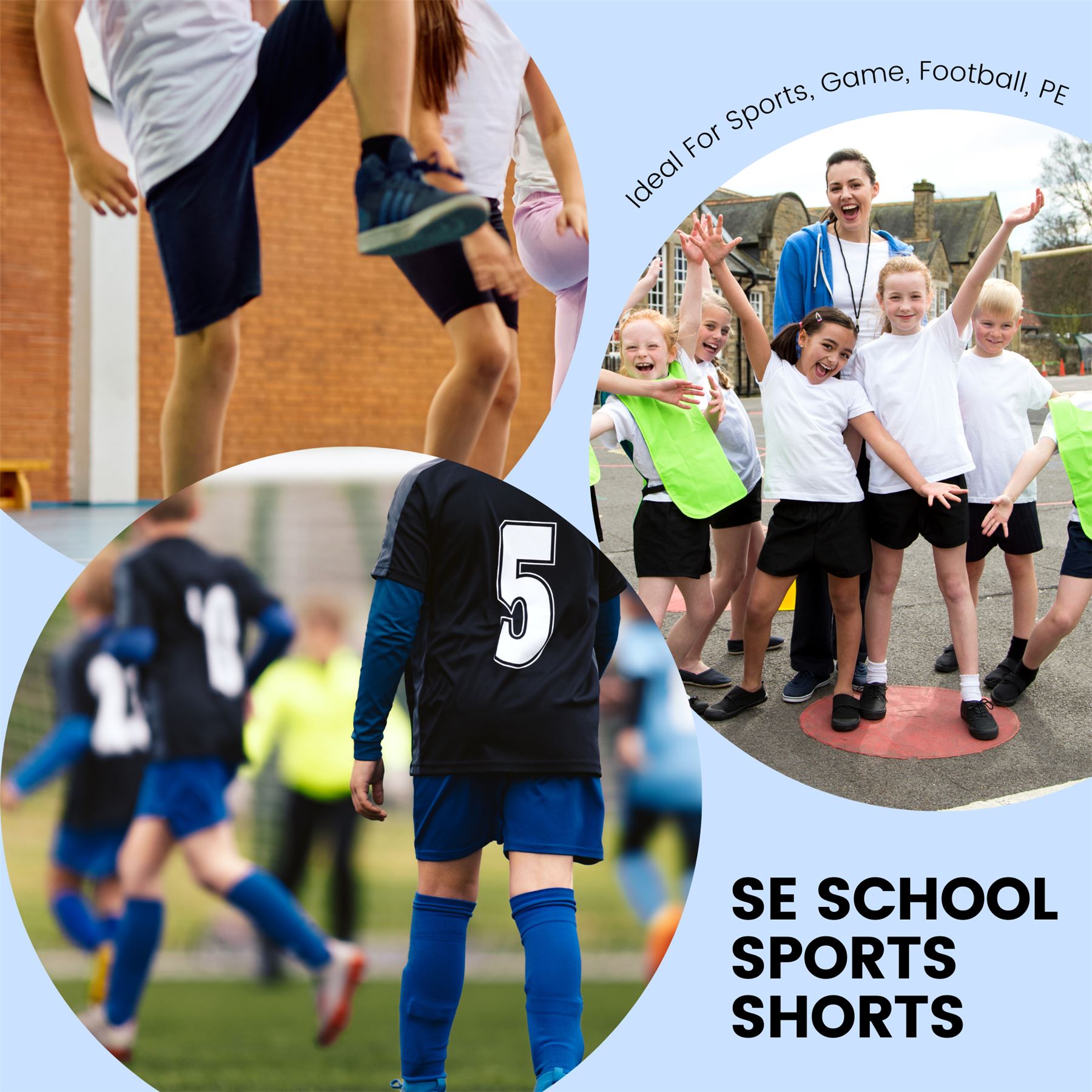 Kinder PE Schulshorts Jungen Kinder Schattenstreifen Unisex Sport Fußball kurze Hose - Bild 28 von 42