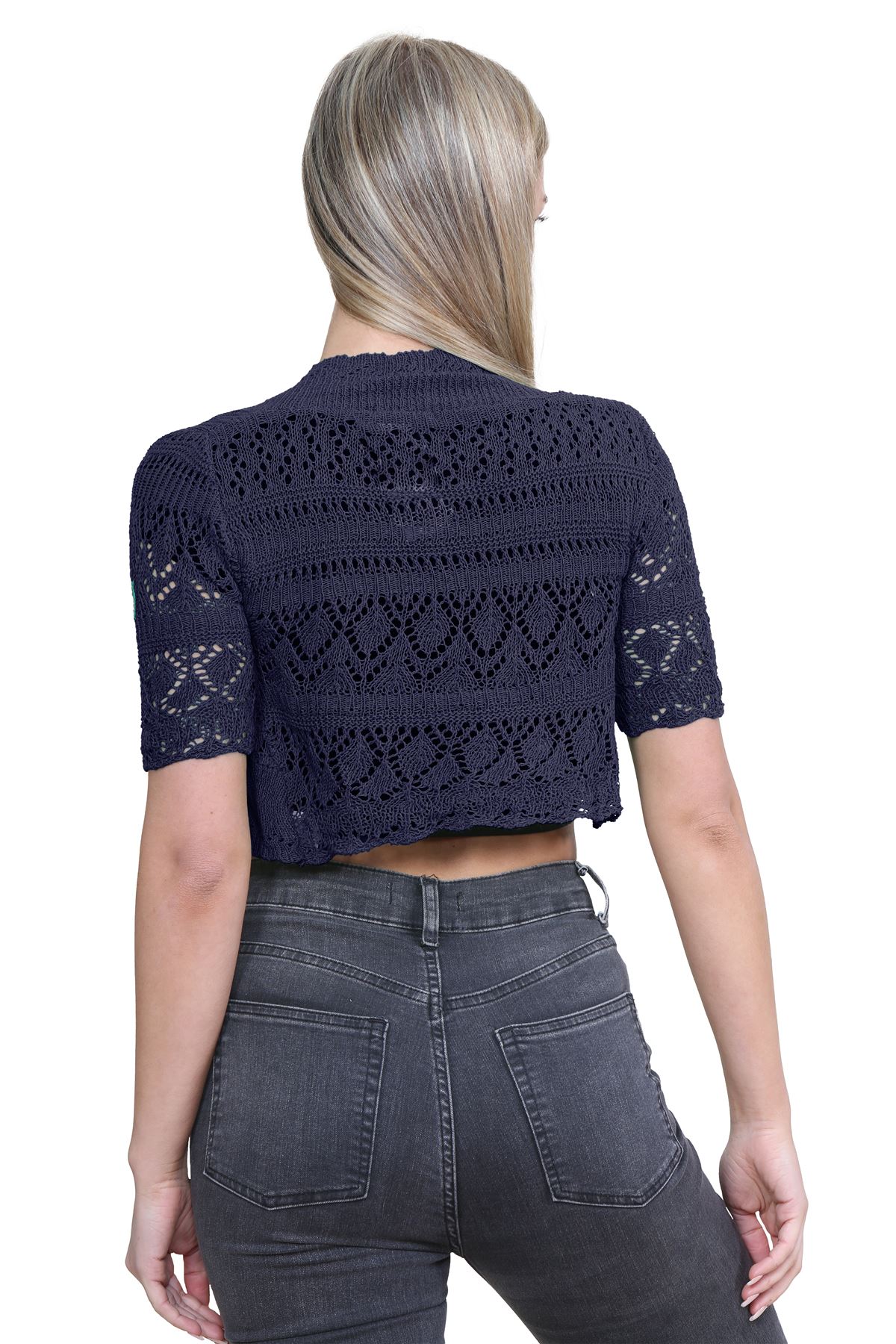 Womens Crochet Knitted Bolero Shrug Short Sleeve Open Front Cardigan Crop Top - Picture 112 of 186
