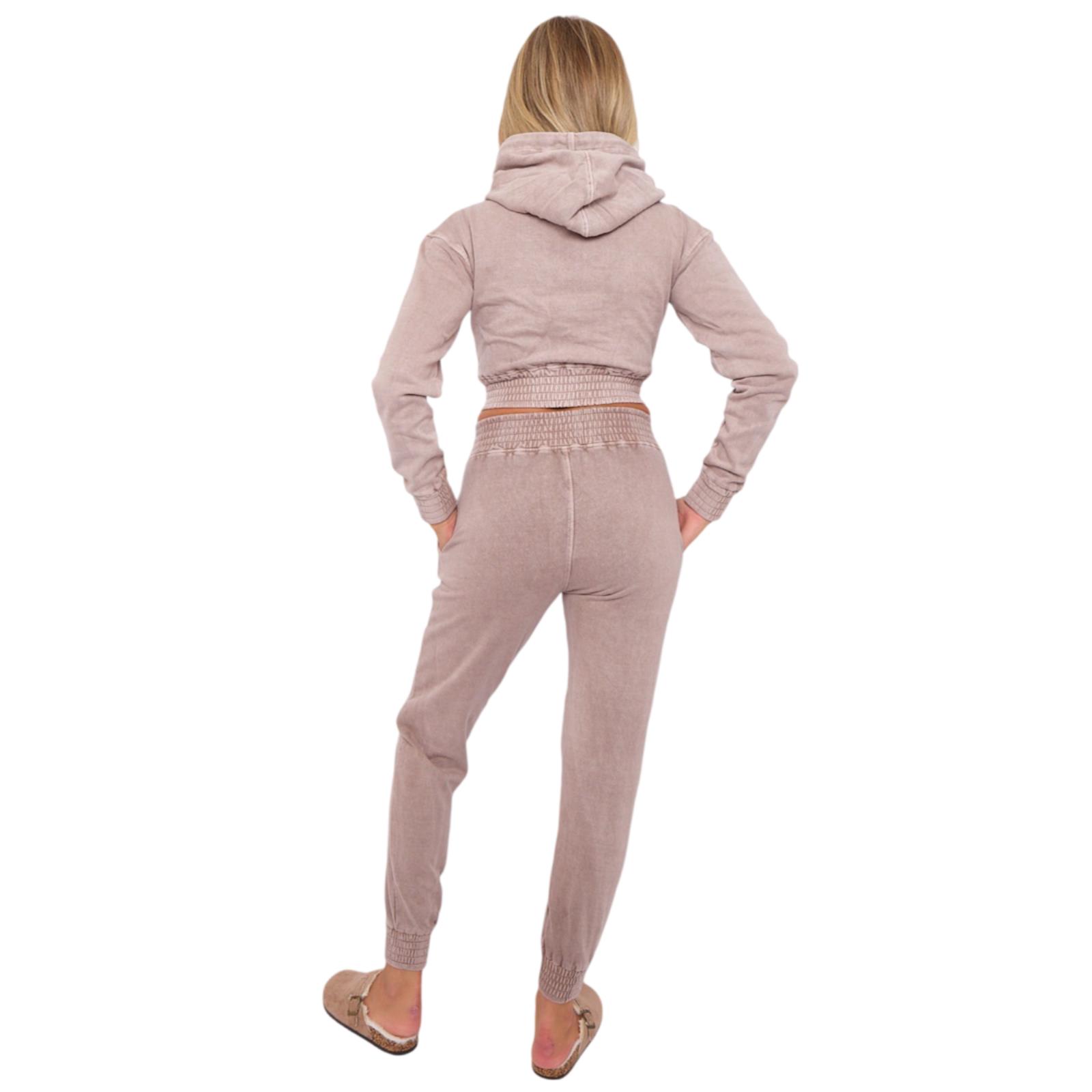 Womens Acid Wash Cropped Zip Hoodie Fleece Joggers Tracksuit 2Pcs Loungewear Set - Picture 23 of 24