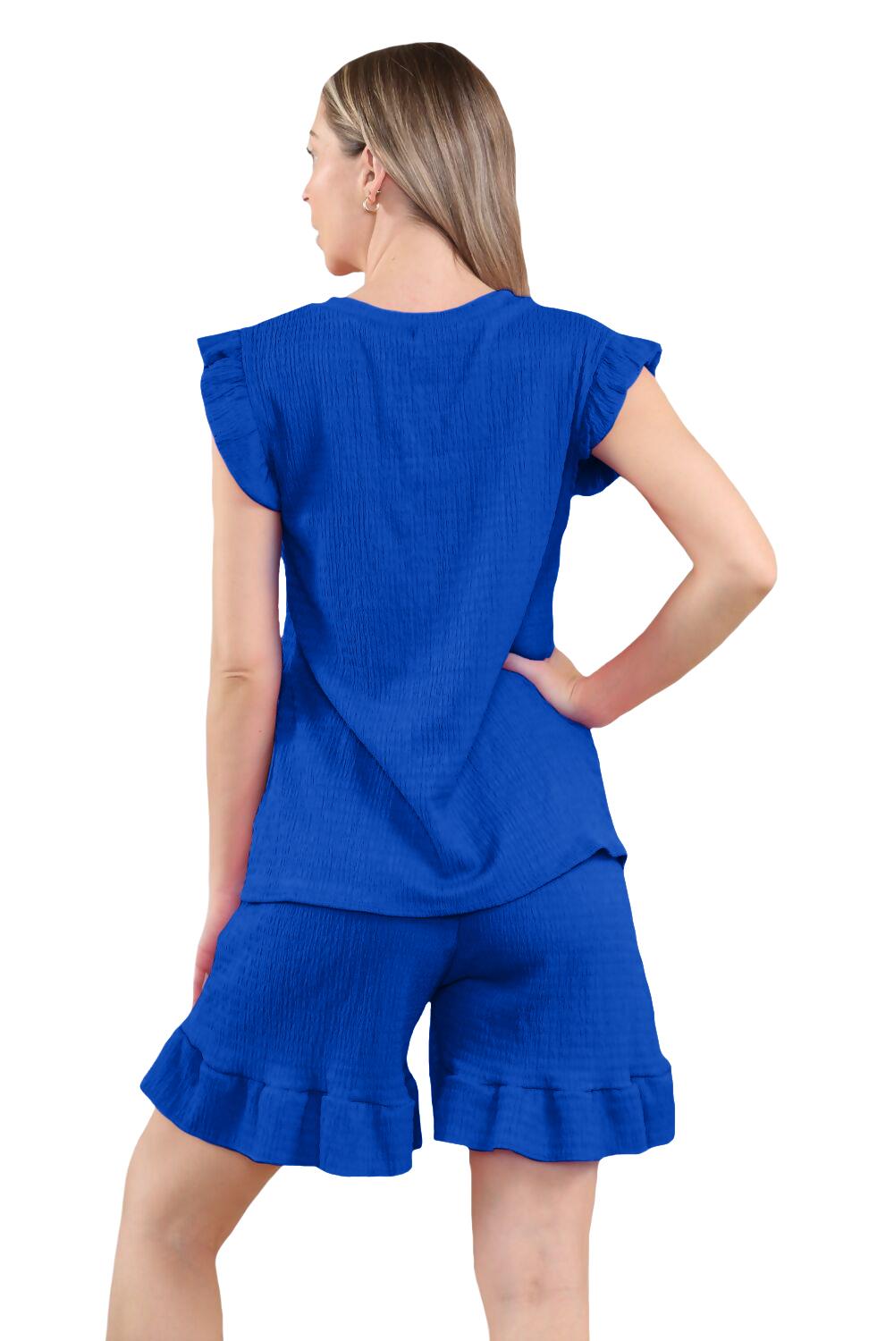 Conjunto corto de 2 piezas italiano para mujer conjunto de ropa de salón de verano con volantes sin mangas - Imagen 46 de 61