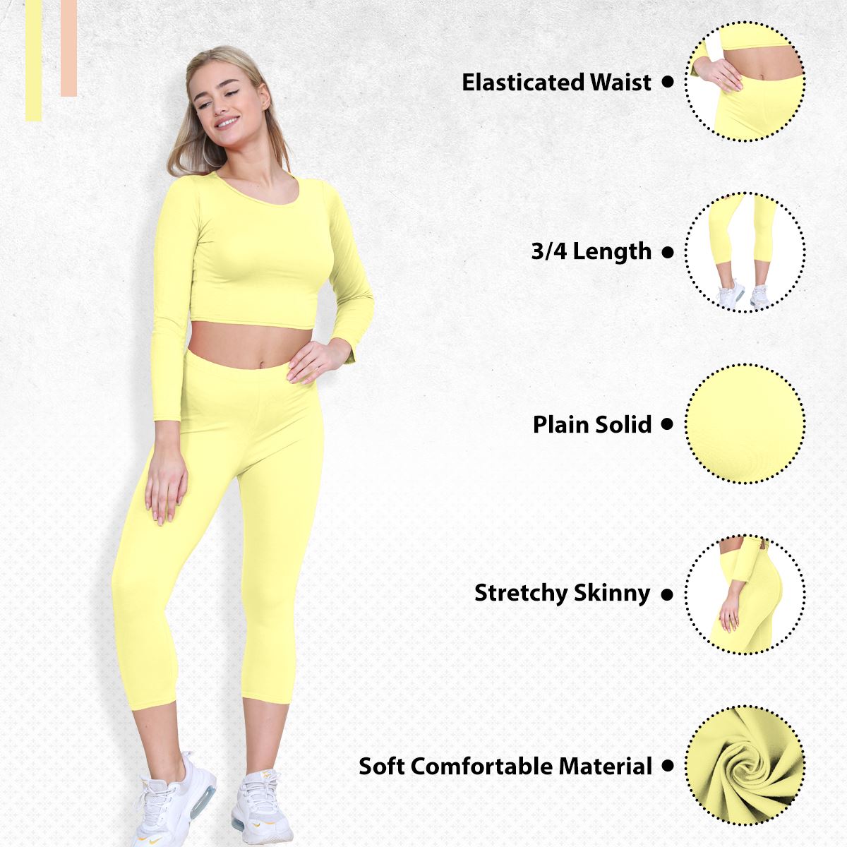 Womens 3/4 Leggings Workout Tight Plain Stretchy Cropped Capri Active Pants - Picture 185 of 186