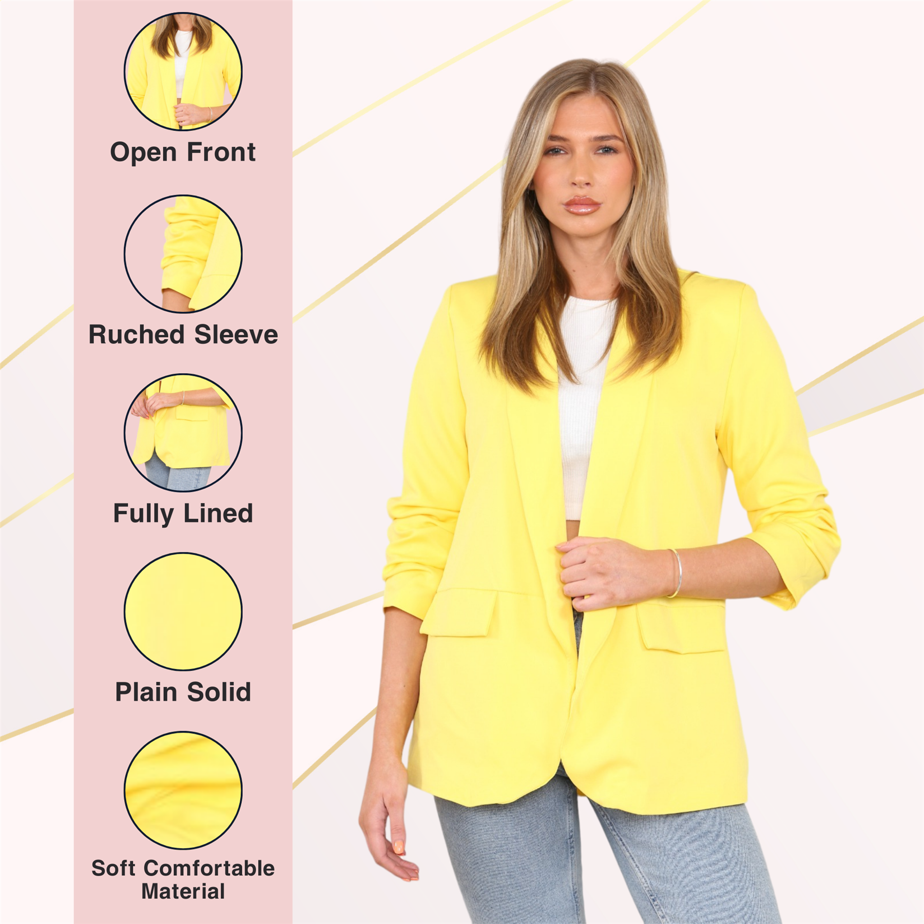 Blazer de manga acanalada para damas totalmente forrado cuello liso informal chaqueta de oficina top - Imagen 96 de 97