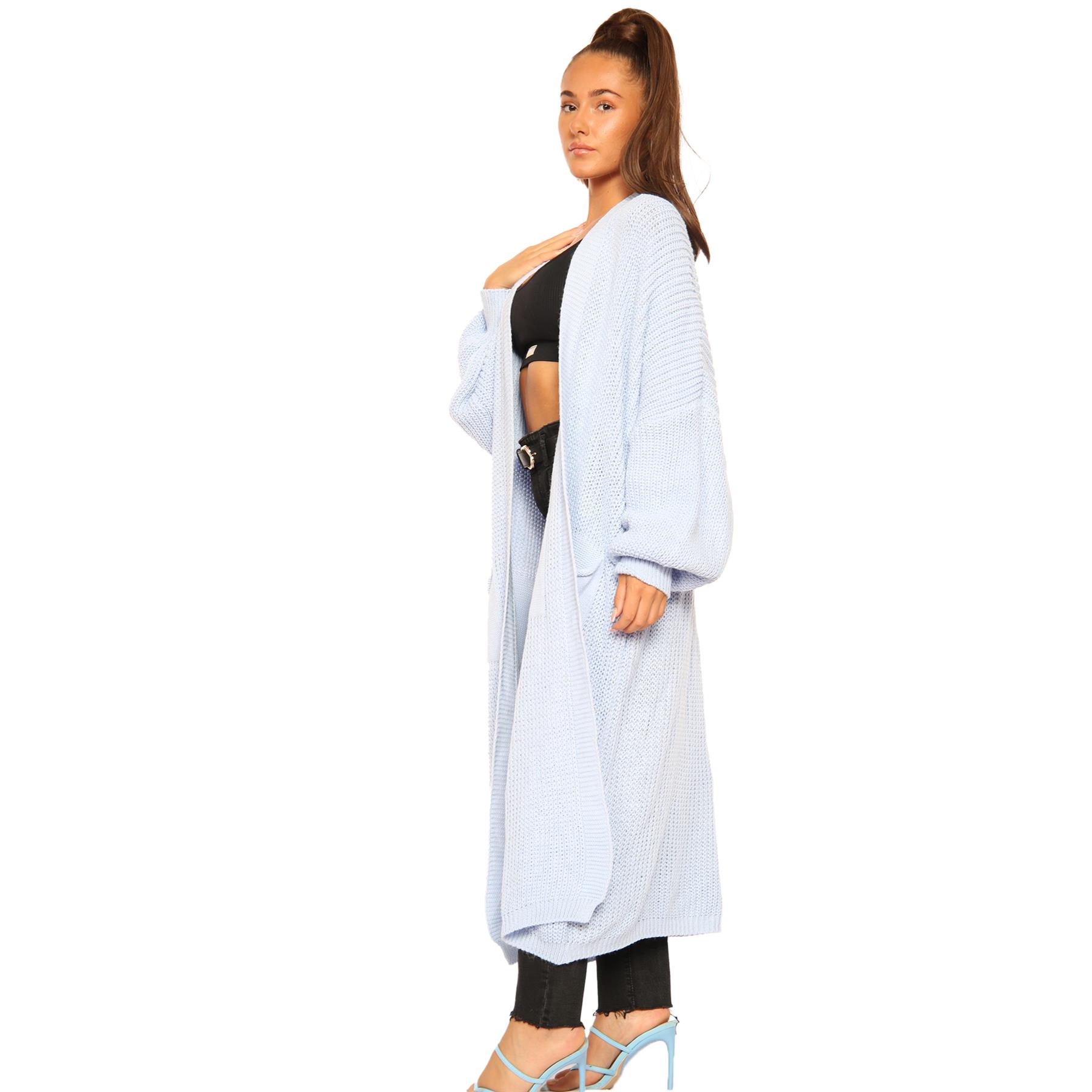 Ballonärmel Maxi Cardigan Damen übergroß gestrickt Winter Longline Pullover - Bild 45 von 134
