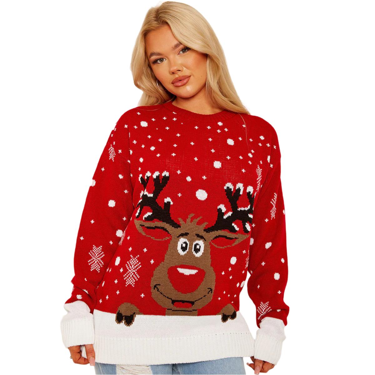 Christmas Reindeer Jumper Womens Knitted Funny Xmas Sweater Unisex Retro Jumpers - Picture 120 of 128