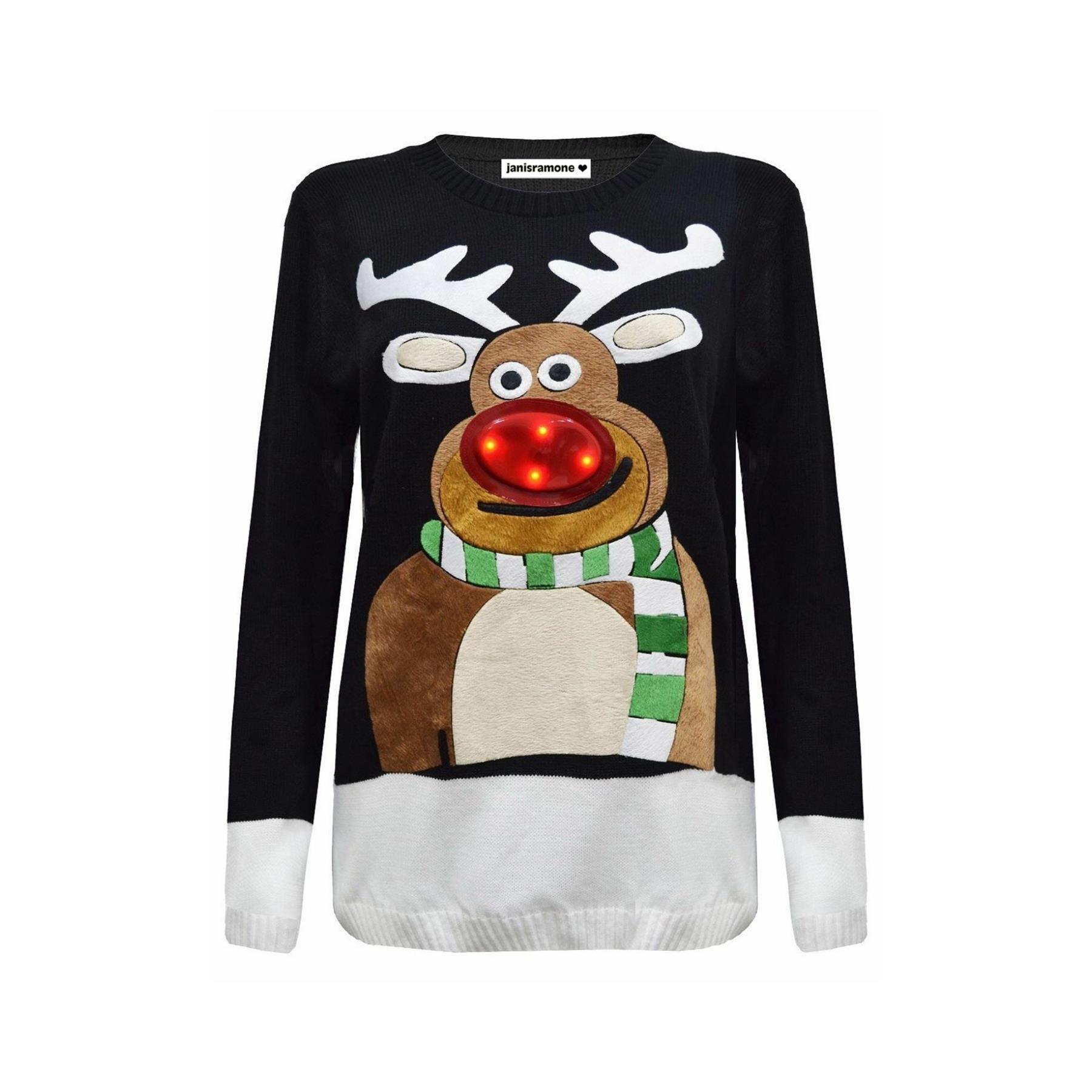 Christmas LED Light Jumper Mens Womens Warm Rudolph Xmas Festive Party Sweater