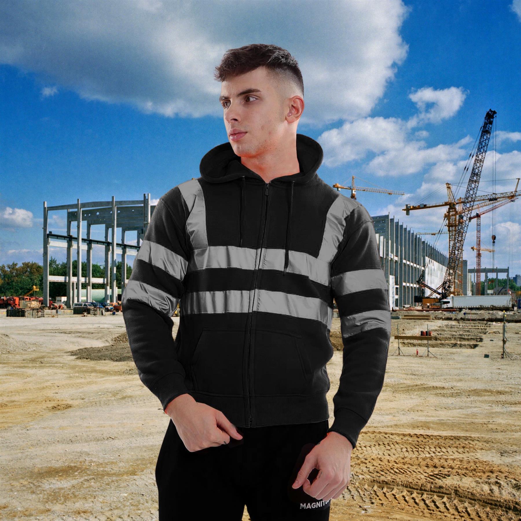 Sudadera con capucha para hombre Hi Vis alta visibilidad lana seguridad ropa de trabajo jersey con capucha saltador - Imagen 3 de 21