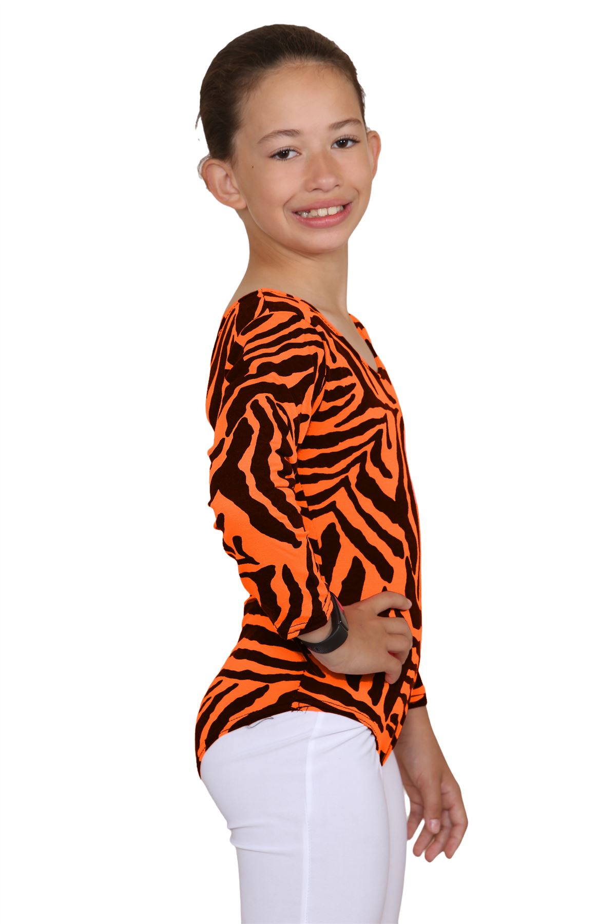 Girls Dance Leotard Zebra Print Long Sleeve Microfibre Gymnastics Kids Bodysuit - Picture 13 of 37
