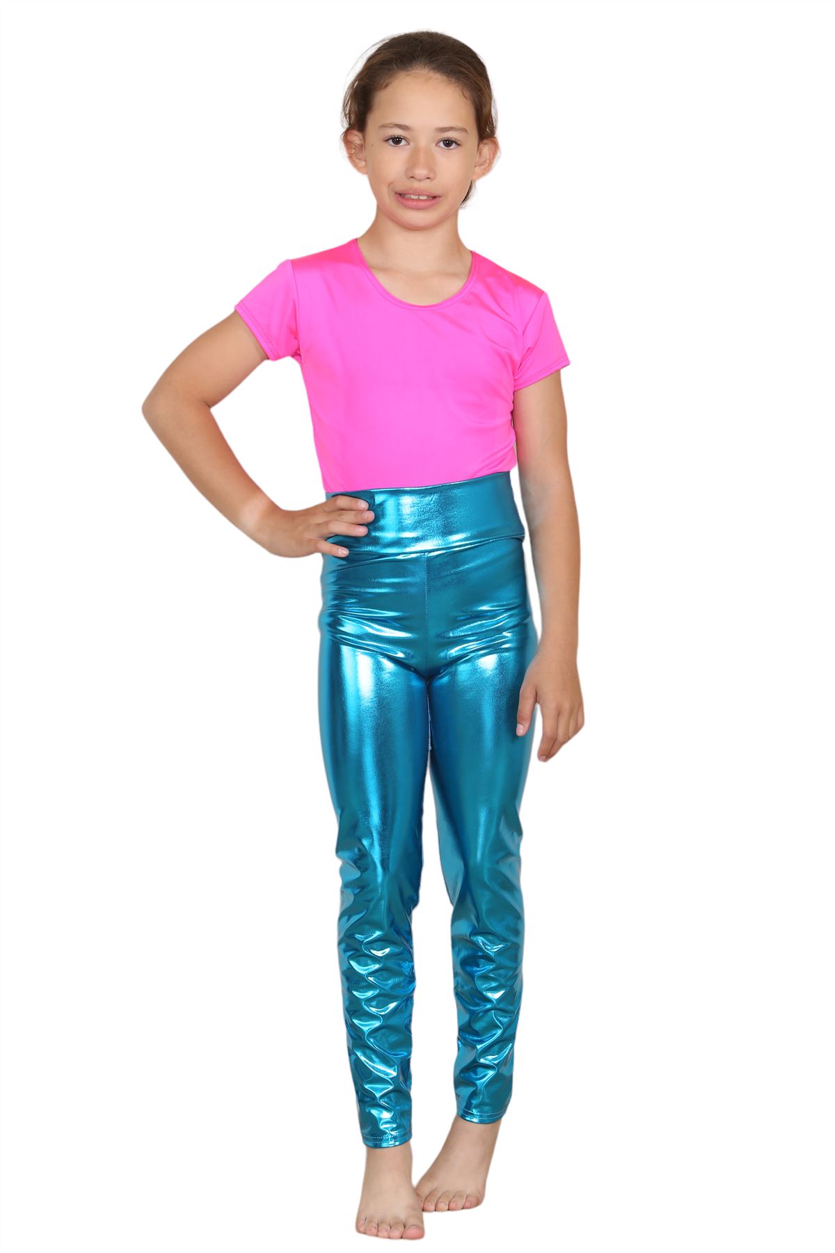 Legging Enfant Effet 'mouillé' Métallique Brillant - Taille Haute Extensible | Pour Danse, Fête, Déguisement