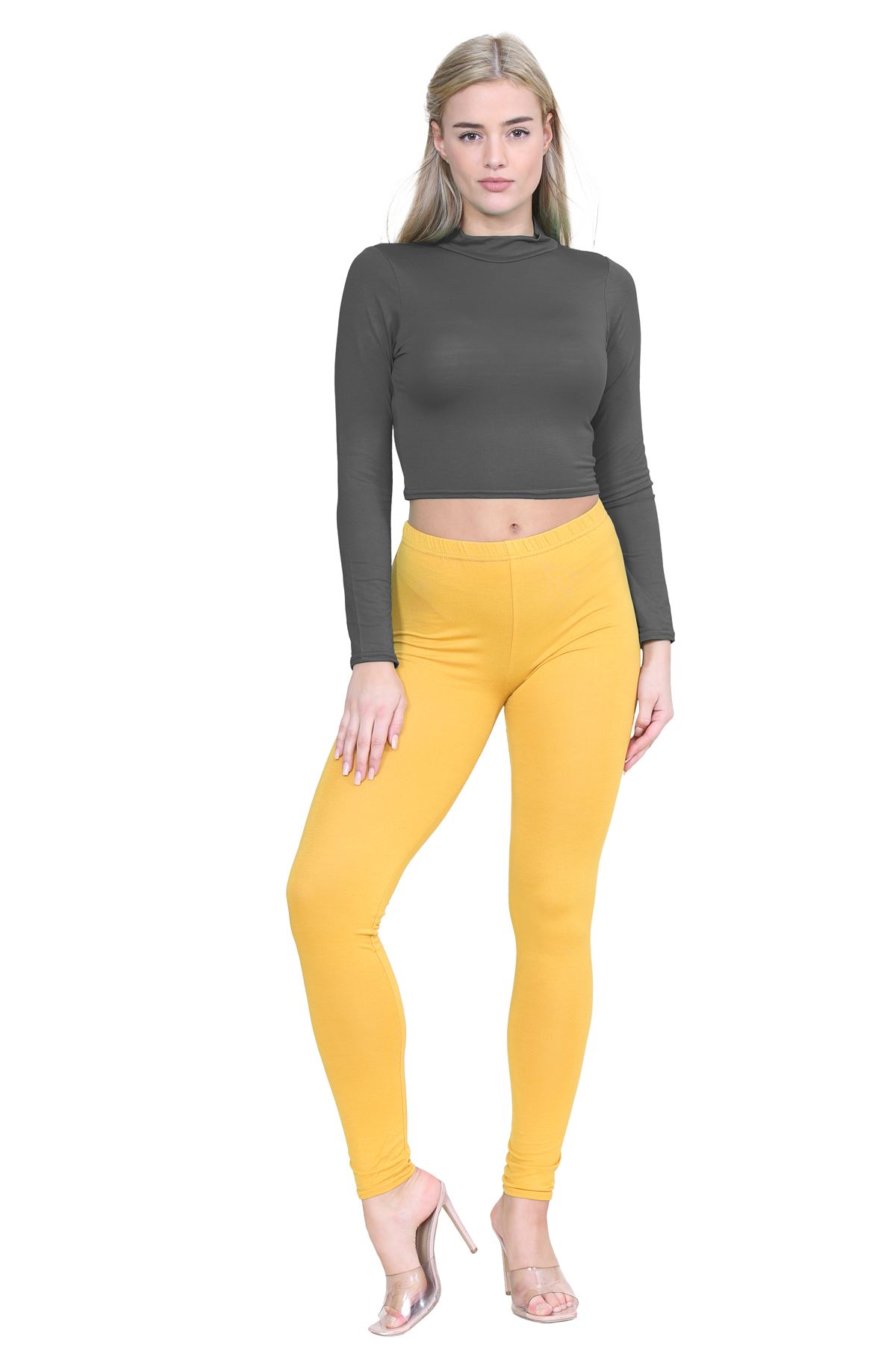 Turtle Neck Crop Top Womens Plain Long Sleeve Stretchy Basic Polo Neck T-Shirt - Picture 28 of 129