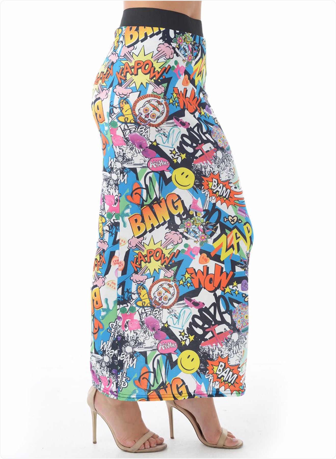 New Ladies Printed Jersey Bodycon Elasticated Waist Gypsy Long Maxi Skirt Dress