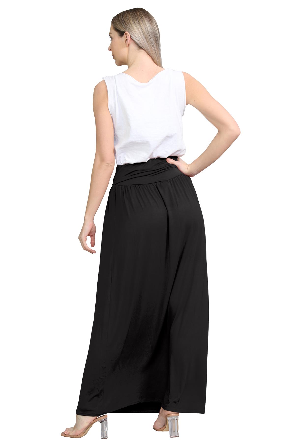 Womens Fold Over Maxi Skirt Plain Pleated Waist Jersey Summer Gypsy Long Skirt - Picture 66 of 68