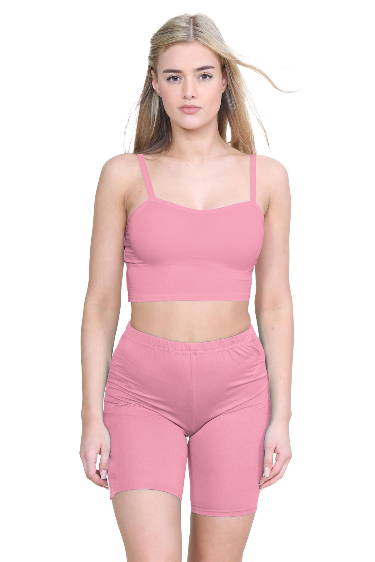 Para mujeres Prendas para el torso recortadas de tiras lisas Ciclismo Conjunto corto Informal Coord Ropa de salón de verano - Imagen 7 de 11