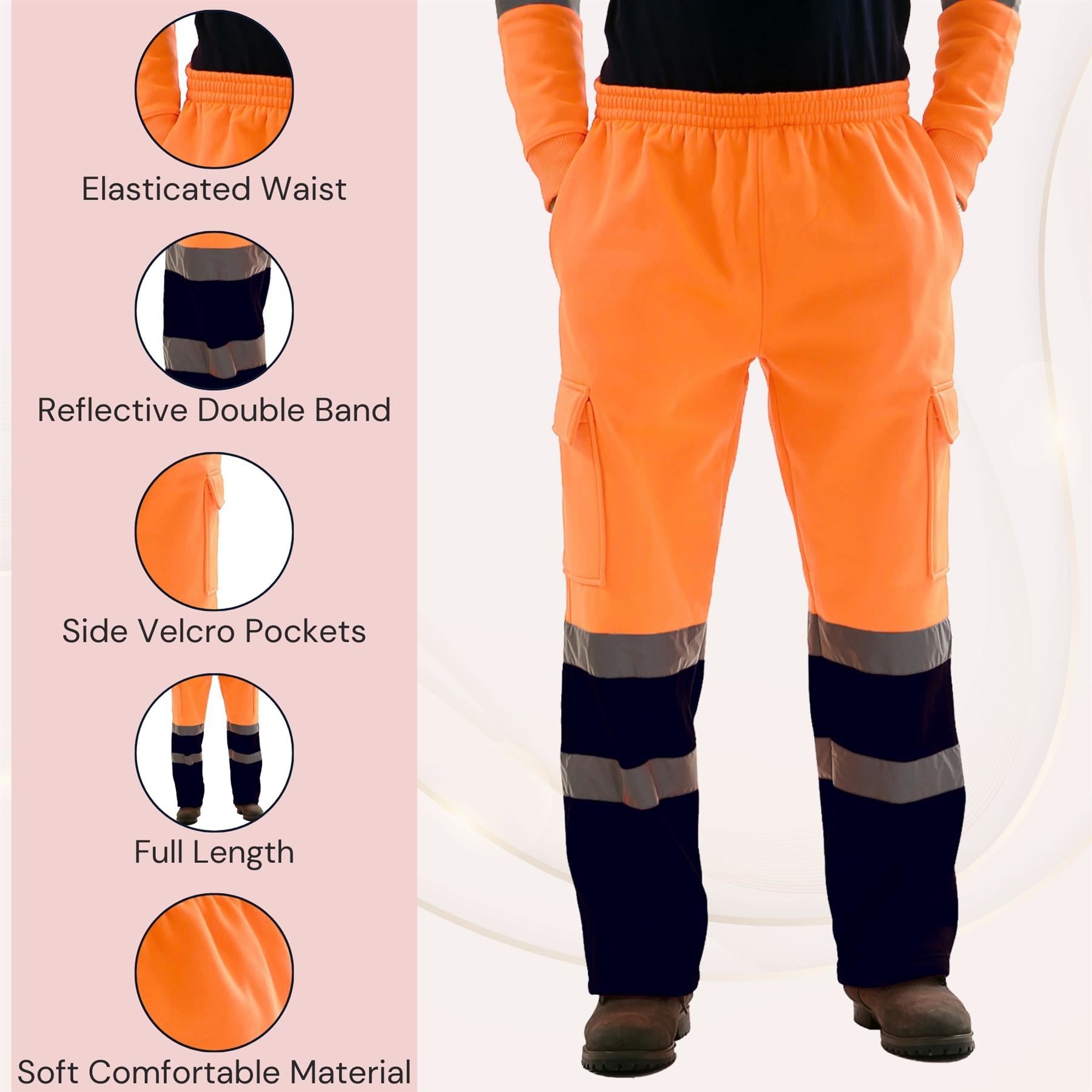 Janisramone® Men's Hi Vis Fleece Joggers, High Visibility Protection