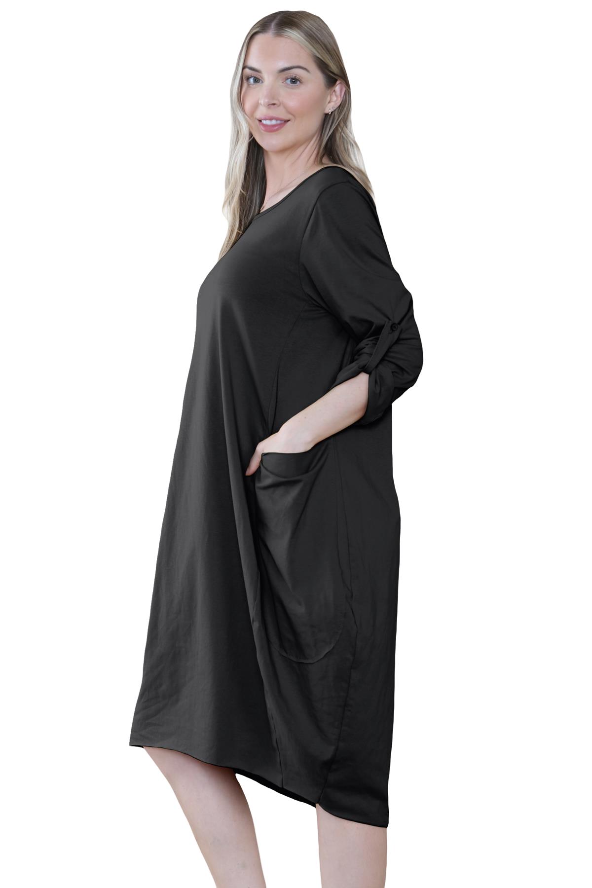 Vestido túnica italiana con mangas giratorias para damas Vestido Lagenlook Bolsillos lisos Vestido holgado - Imagen 3 de 45