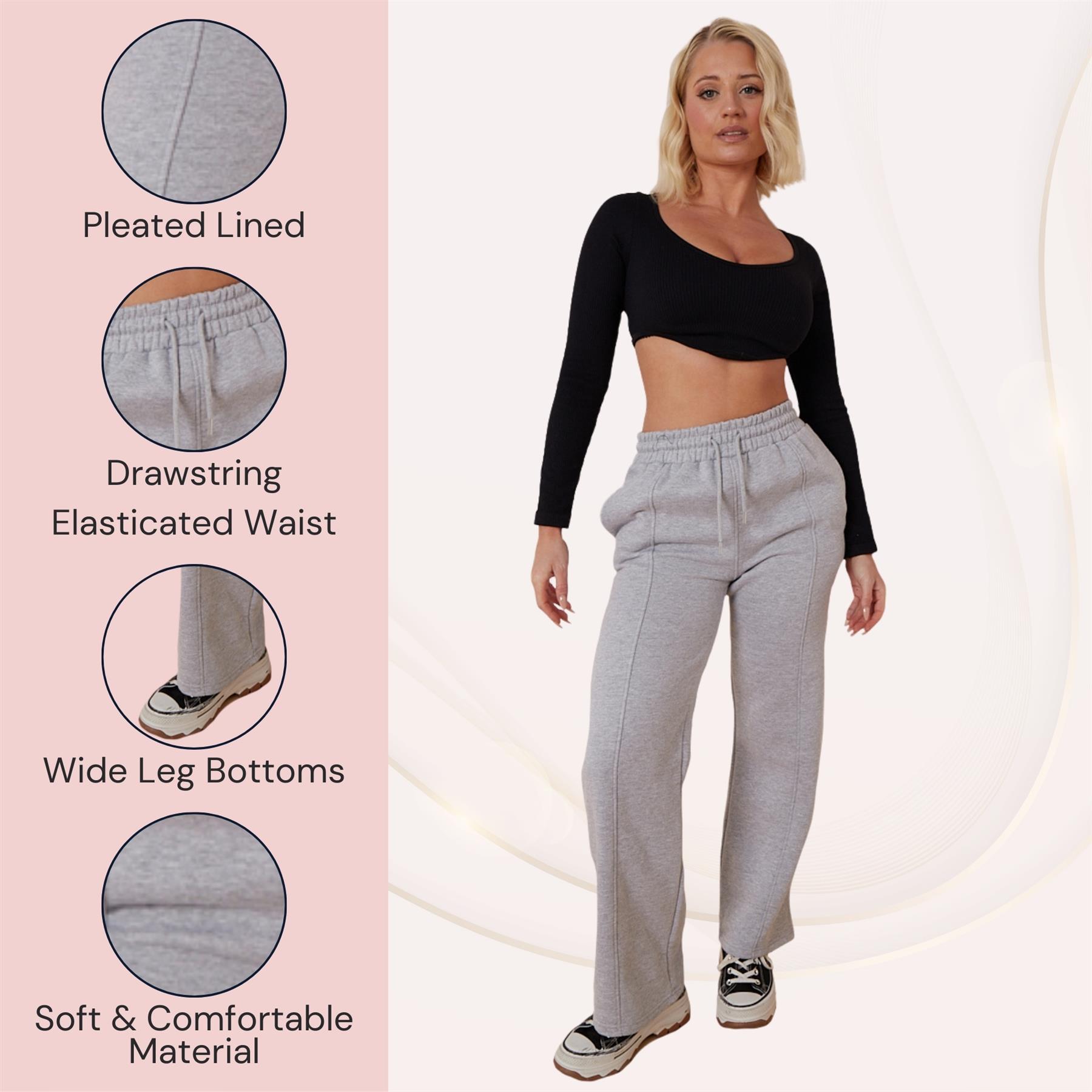 Ladies Fleece Lined Trousers Sweatpants Elastic Waist Wide Leg Loungewear Pants - Picture 29 of 43