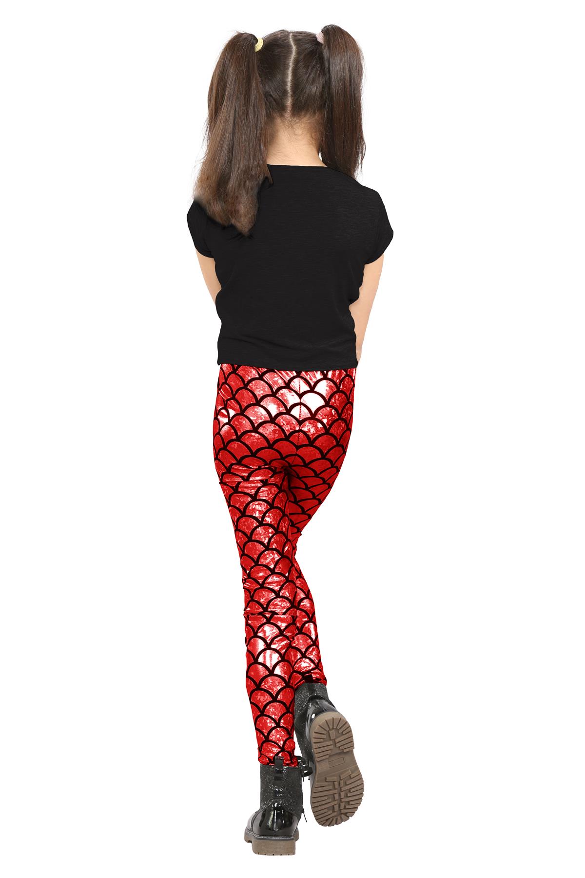 Girls Mermaid Leggings Kids Fish Scale Disco Skinny Shiny Metallic Trouser Pants - Picture 35 of 57