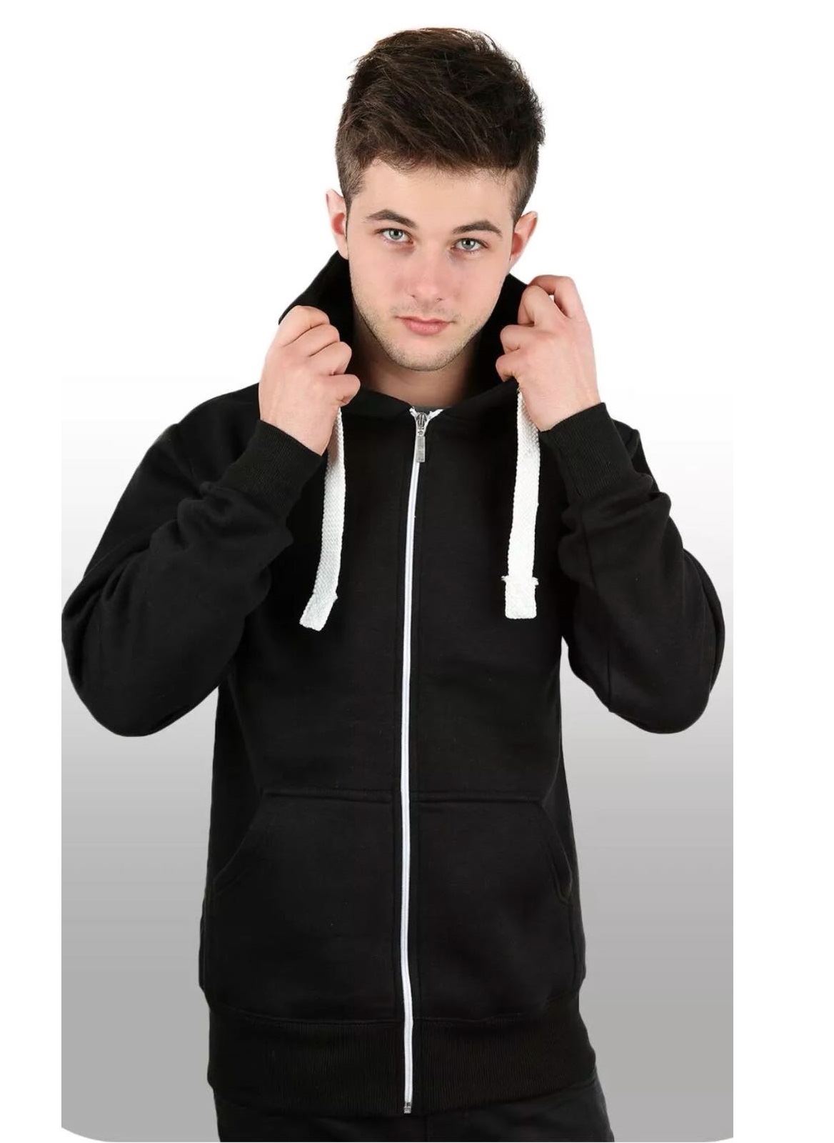 New Mens Plain Hooded Long Sleeve ZipUp Fleece Sweatshirt Hoodie Warm Jacket Top