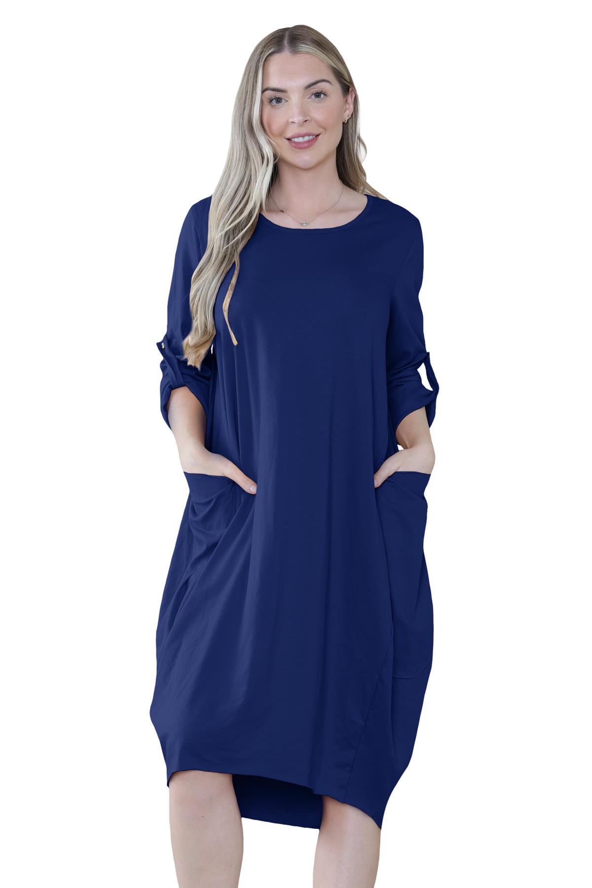 Vestido túnica italiana con mangas giratorias para damas Vestido Lagenlook Bolsillos lisos Vestido holgado - Imagen 30 de 45