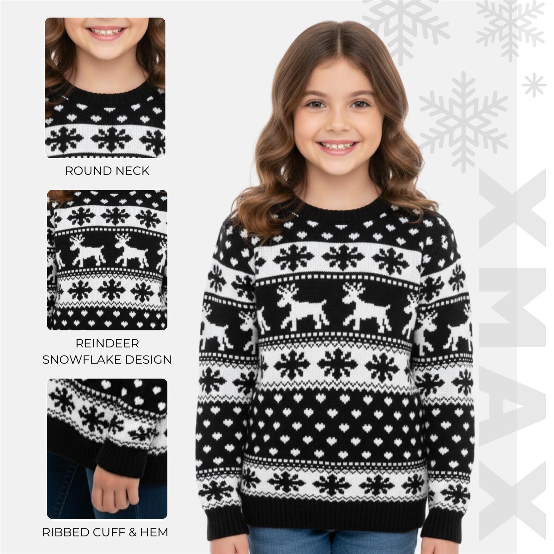 Kids Christmas Jumper Girls Boy Reindeer Sweater Children Novelty Xmas Sweater - Picture 48 of 97