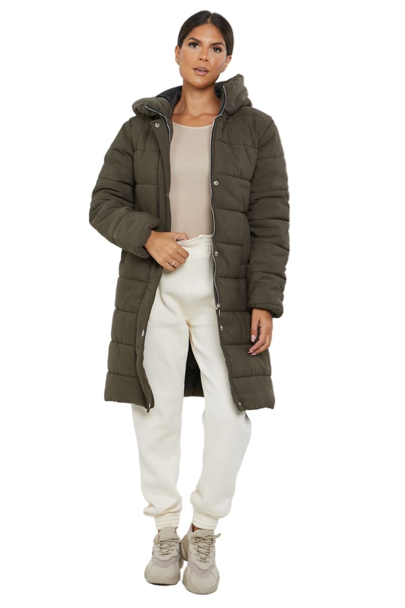 Womens Hooded Longline Coat Puffer Padded Long Sleeve Bodywarmer Winter Jacket - Picture 25 of 50