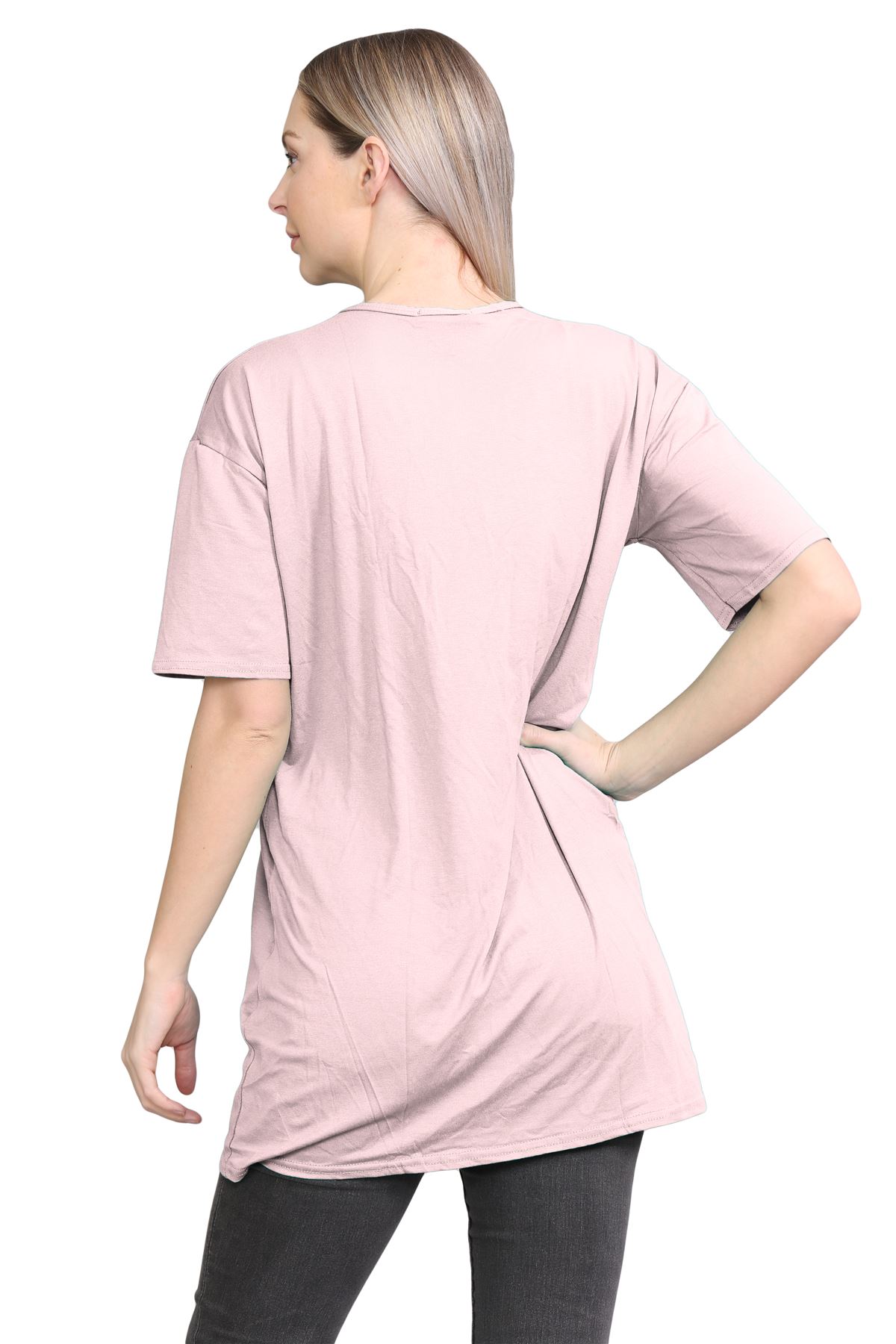 Womens Oversized T-Shirt Plain Baggy Short Sleeve Round Neck Basic Summer Top - Picture 13 of 44