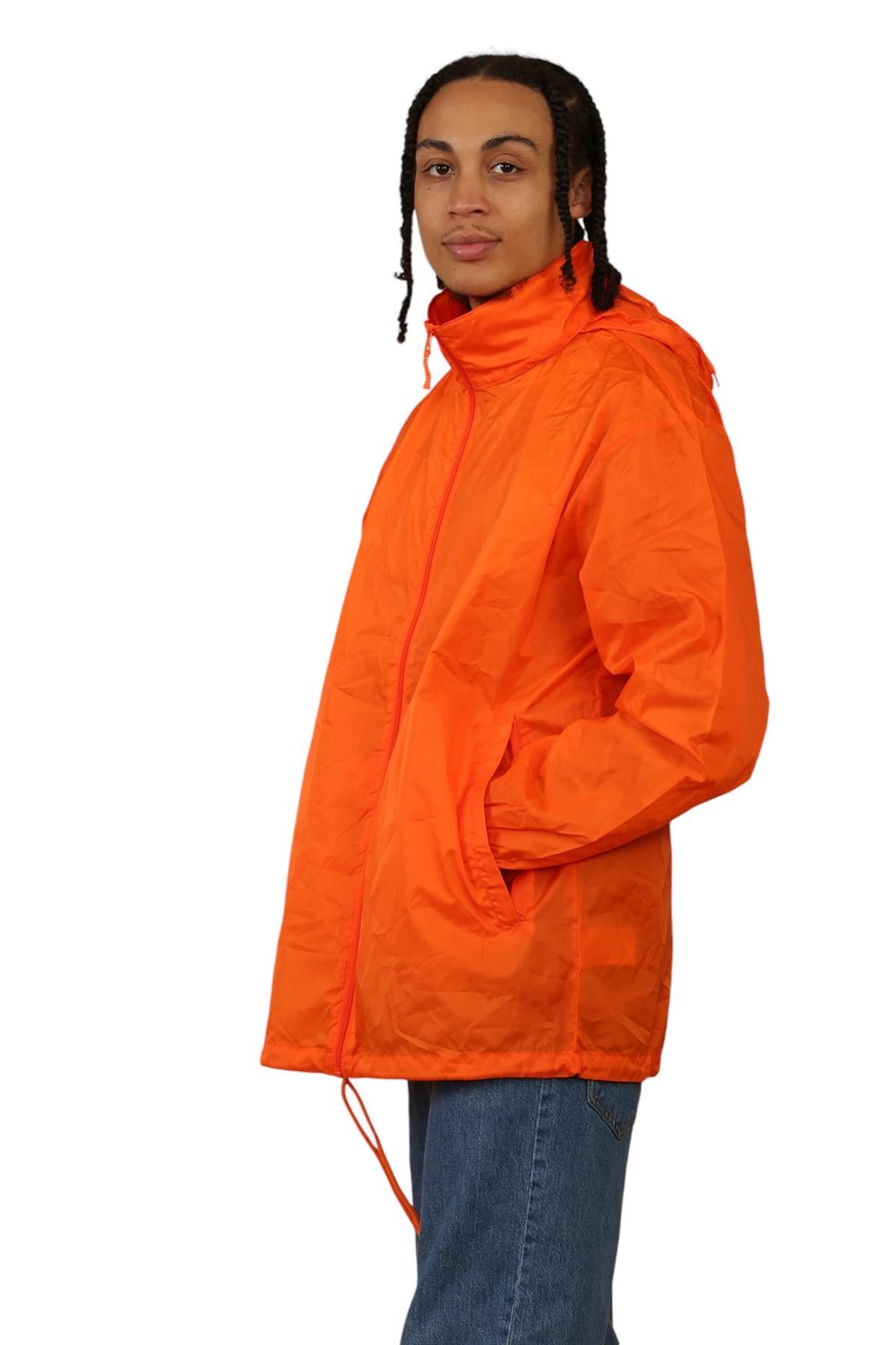 Hooded Waterproof Jacket Unisex Plain Rain Mac Lightweight Nylon Jacket Raincoat - Picture 3 of 7