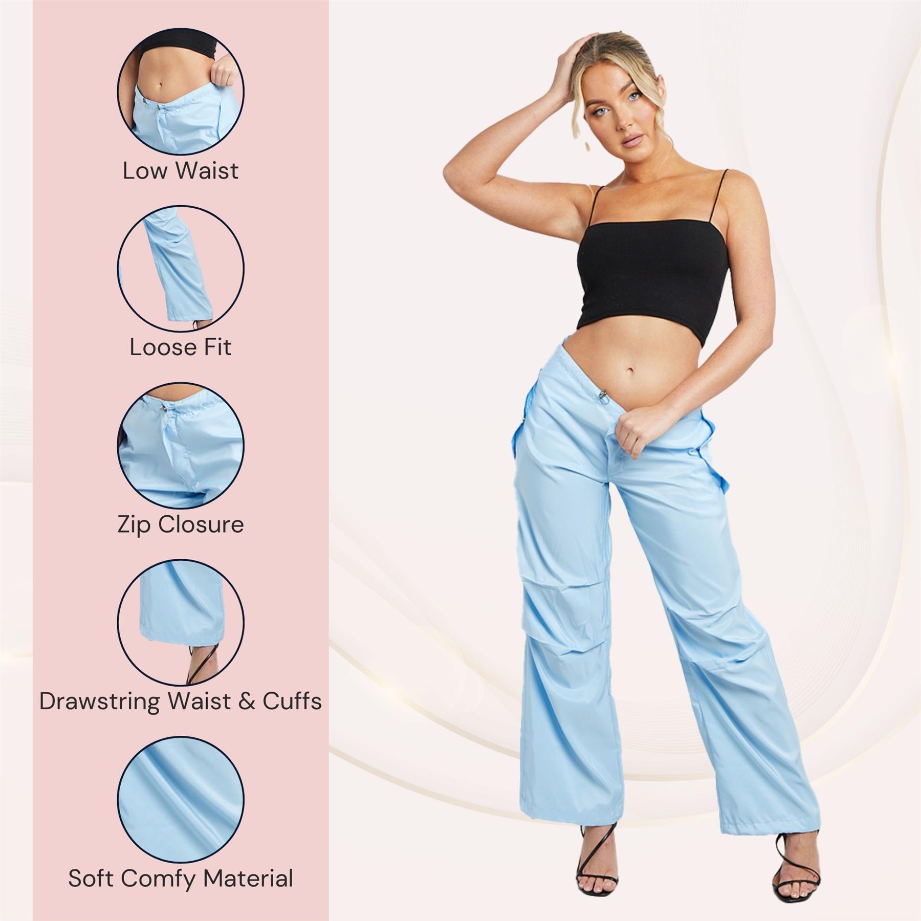 Pantalones de carga para mujer parte inferior con puños cordón cintura baja sueltos pantalones informales - Imagen 35 de 50