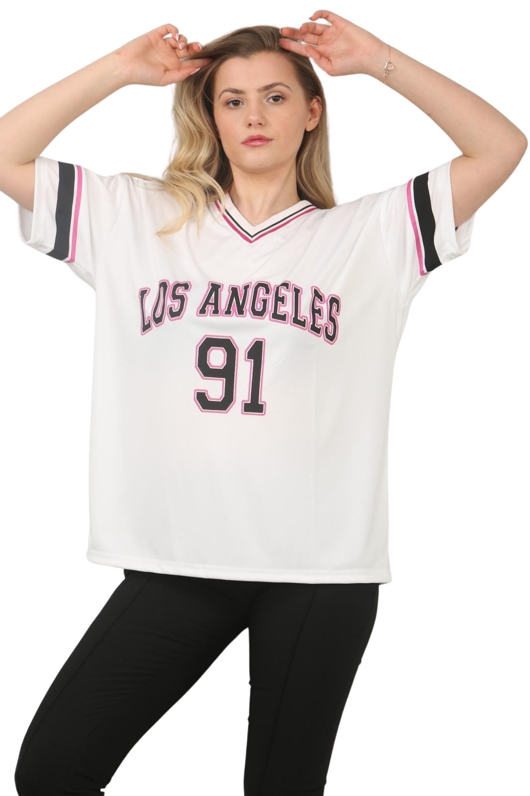 Camiseta de mujer de gran tamaño cuello en V LA 91 fútbol americano universitario holgada verano top - Imagen 46 de 50