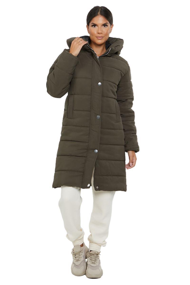 Womens Hooded Longline Coat Puffer Padded Long Sleeve Bodywarmer Winter Jacket - Picture 40 of 50