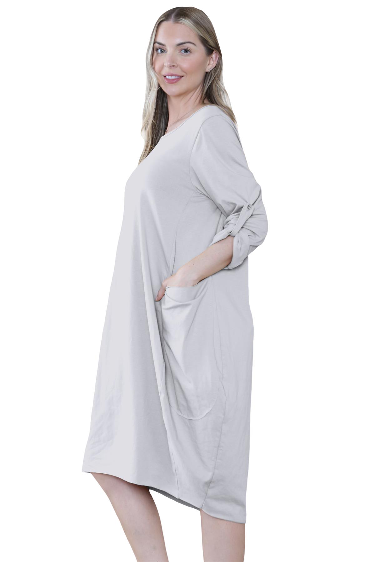 Vestido túnica italiana con mangas giratorias para damas Vestido Lagenlook Bolsillos lisos Vestido holgado - Imagen 14 de 45