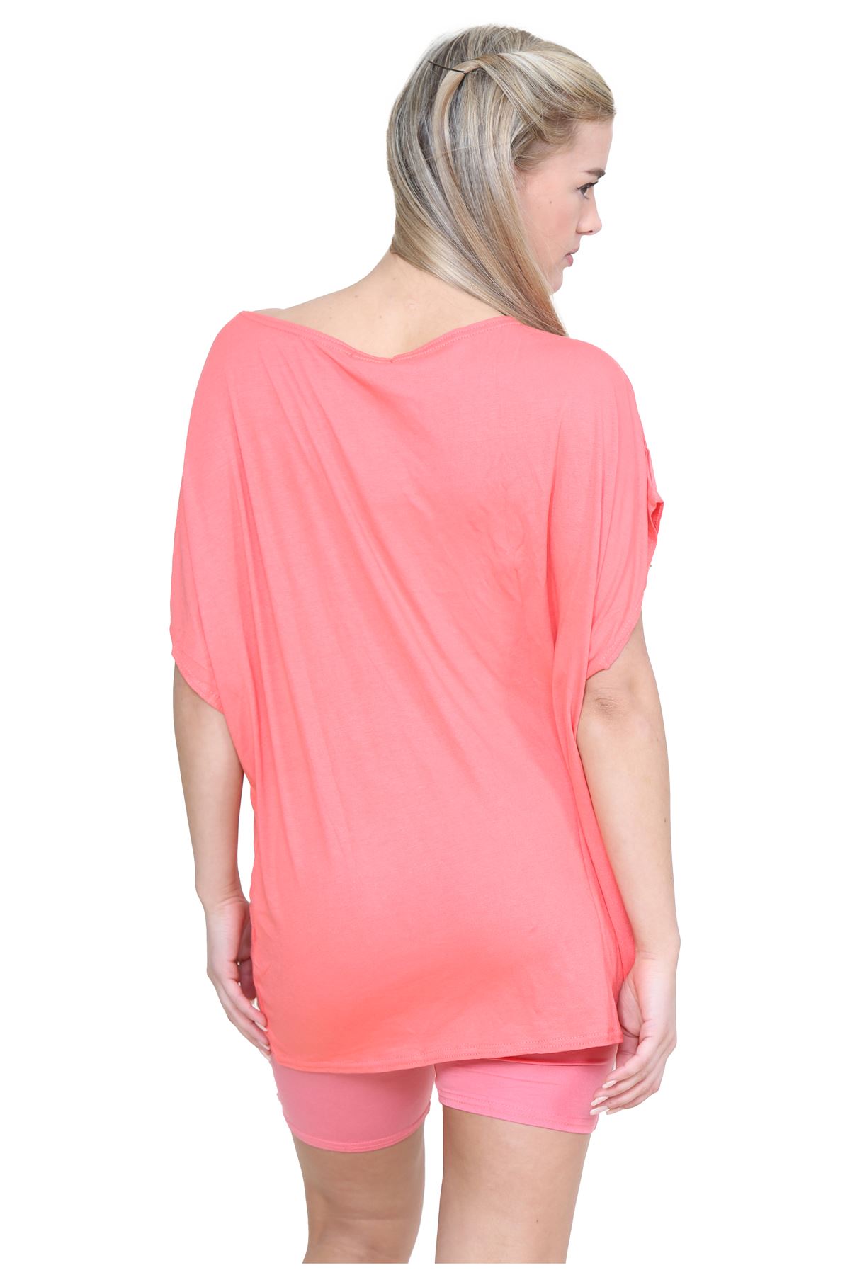 Schulterfreies Damen-T-Shirt Oberteil Fledermausärmel Oversize uni Freizeit Bardot Oberteil - Bild 42 von 225